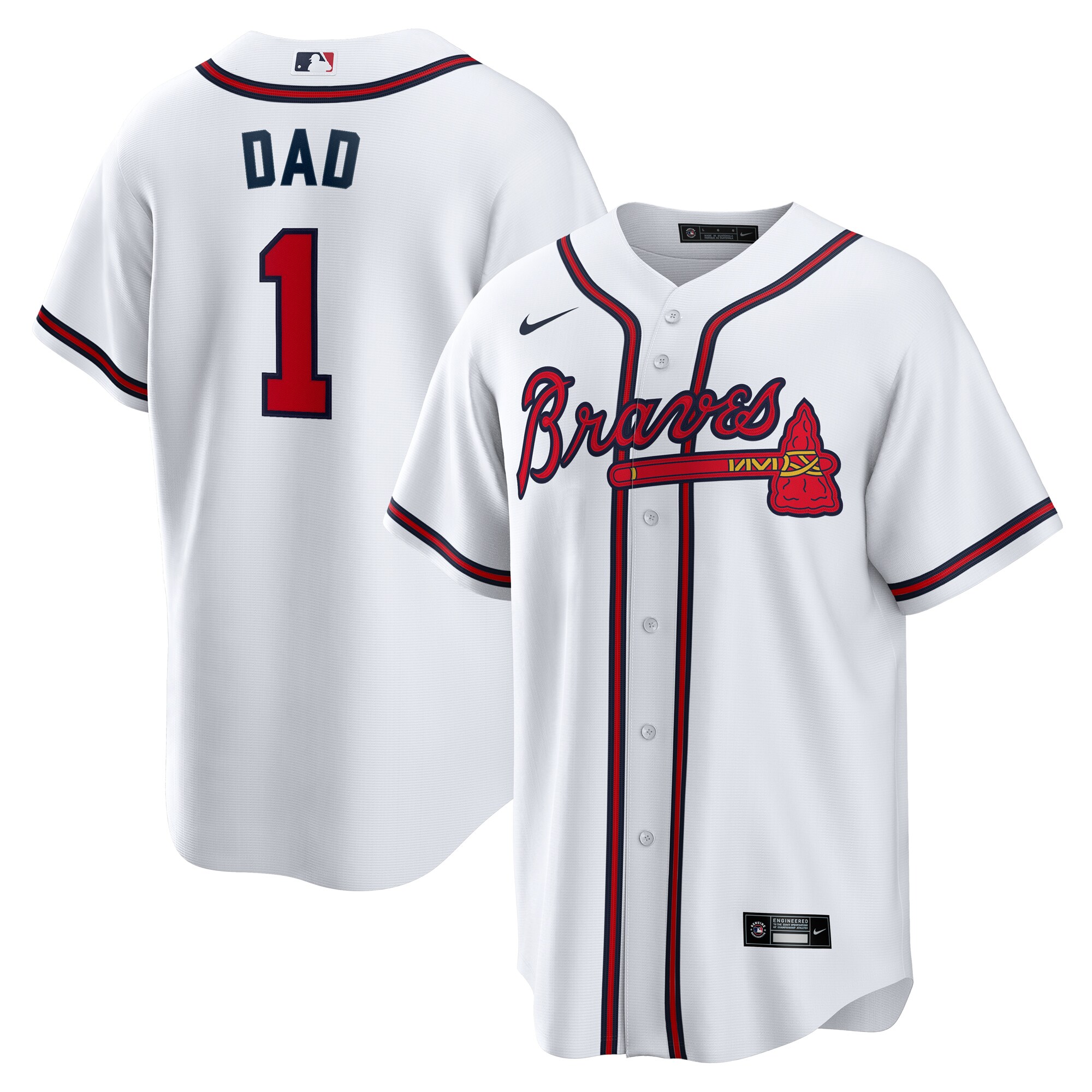 Men's Atlanta Braves White #1 Dad Home Jersey