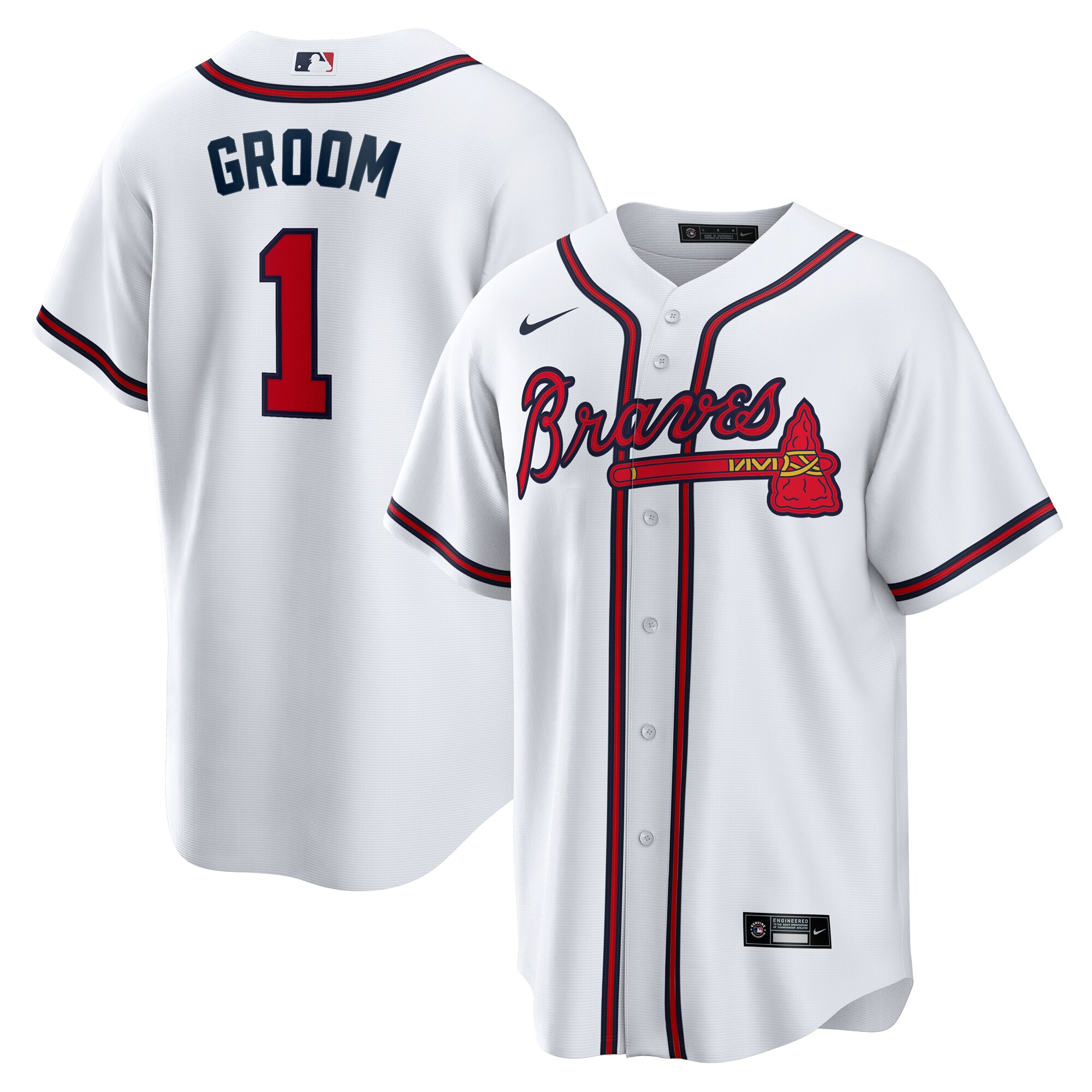Men's Atlanta Braves White #1 Groom Home Jersey