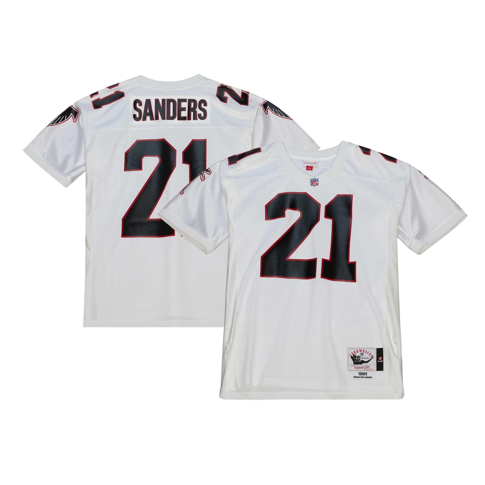 Men's Atlanta Falcons 1991 Deion Sanders Mitchell & Ness White Throwback Retired Player Jersey Js2718