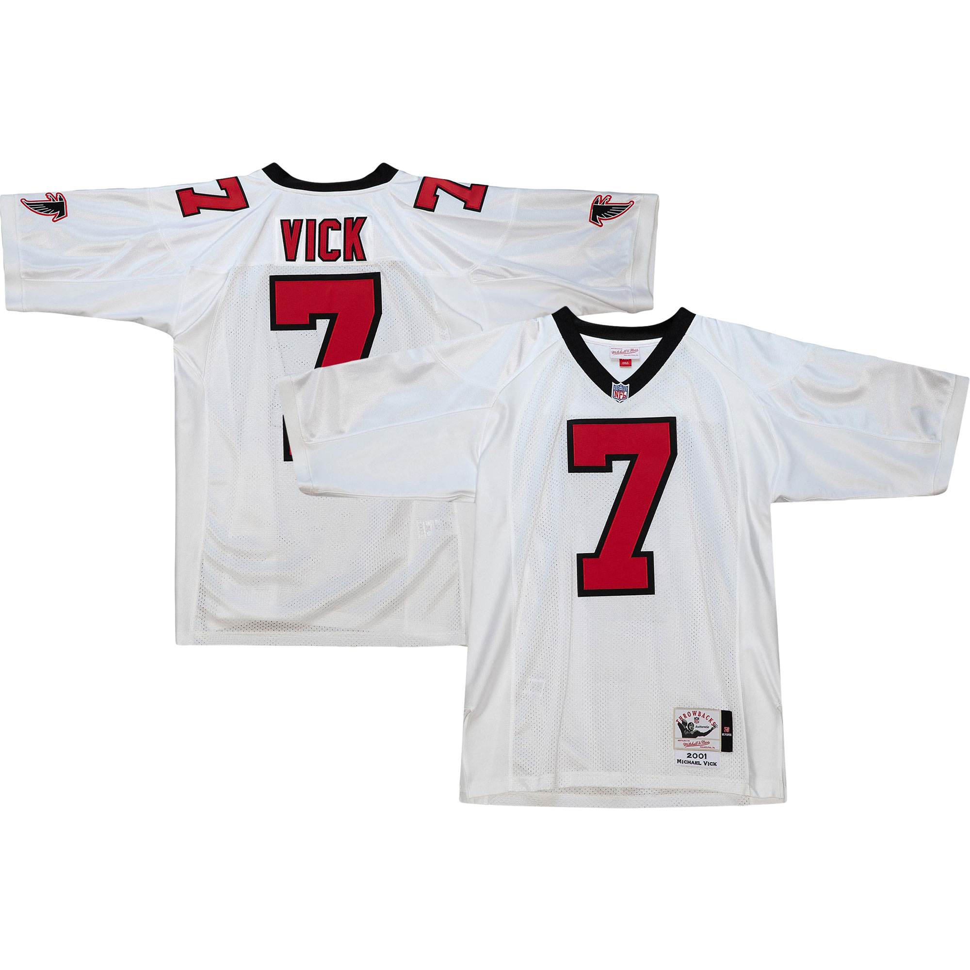 Men's Atlanta Falcons 2001 Michael Vick Mitchell & Ness White Throwback Retired Player Jersey Js6875