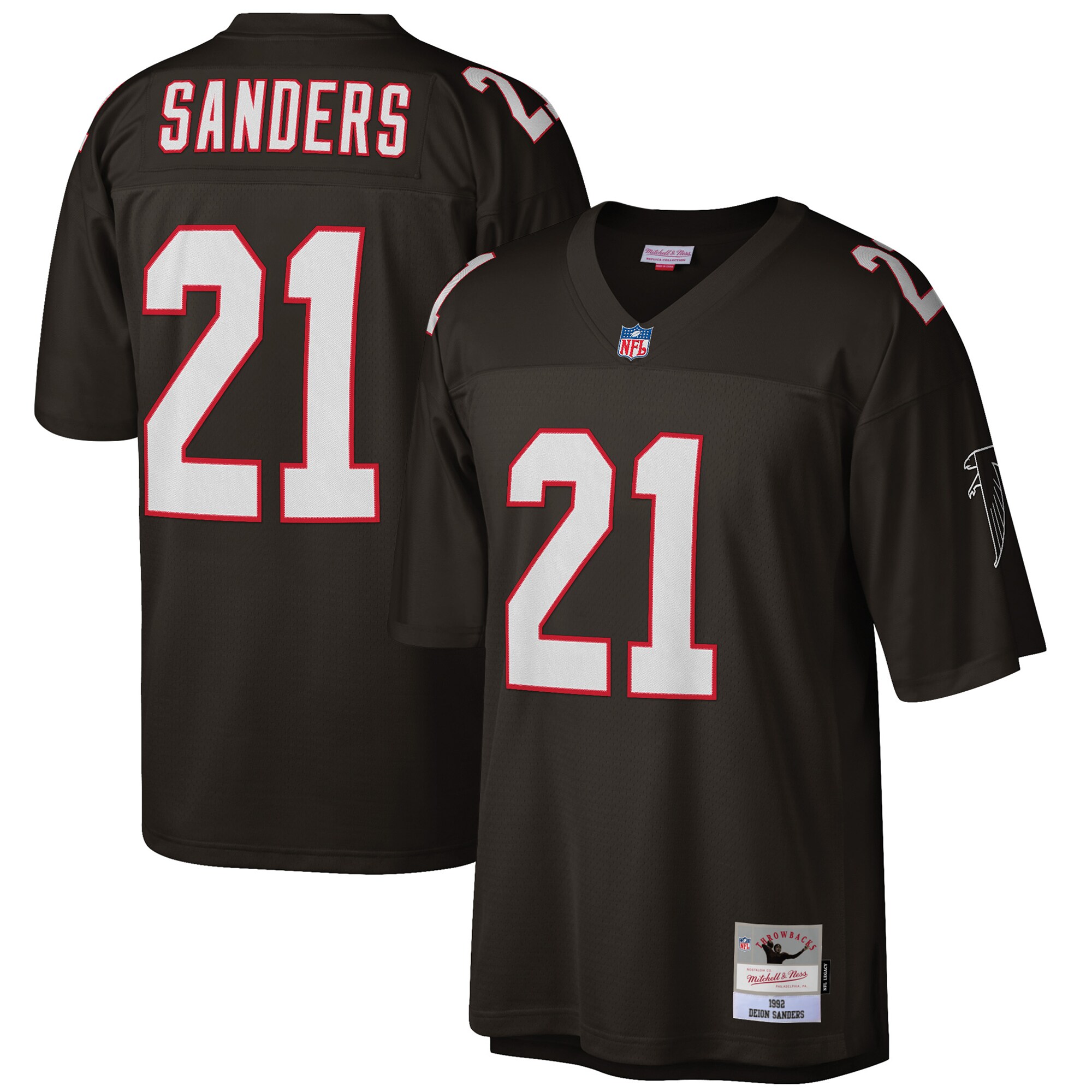Men's Atlanta Falcons Deion Sanders Mitchell & Ness Black Big & Tall 1992 Retired Player Jersey Js8367