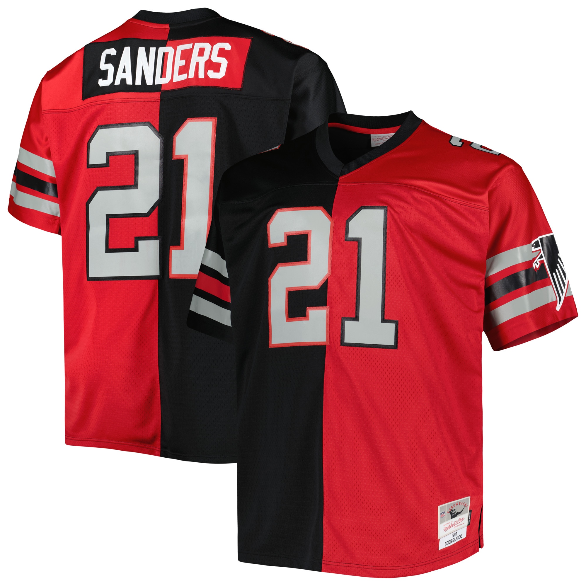 Men's Atlanta Falcons Deion Sanders Mitchell & Ness Black/red Big & Tall Split Legacy Retired Player Jersey Js5797
