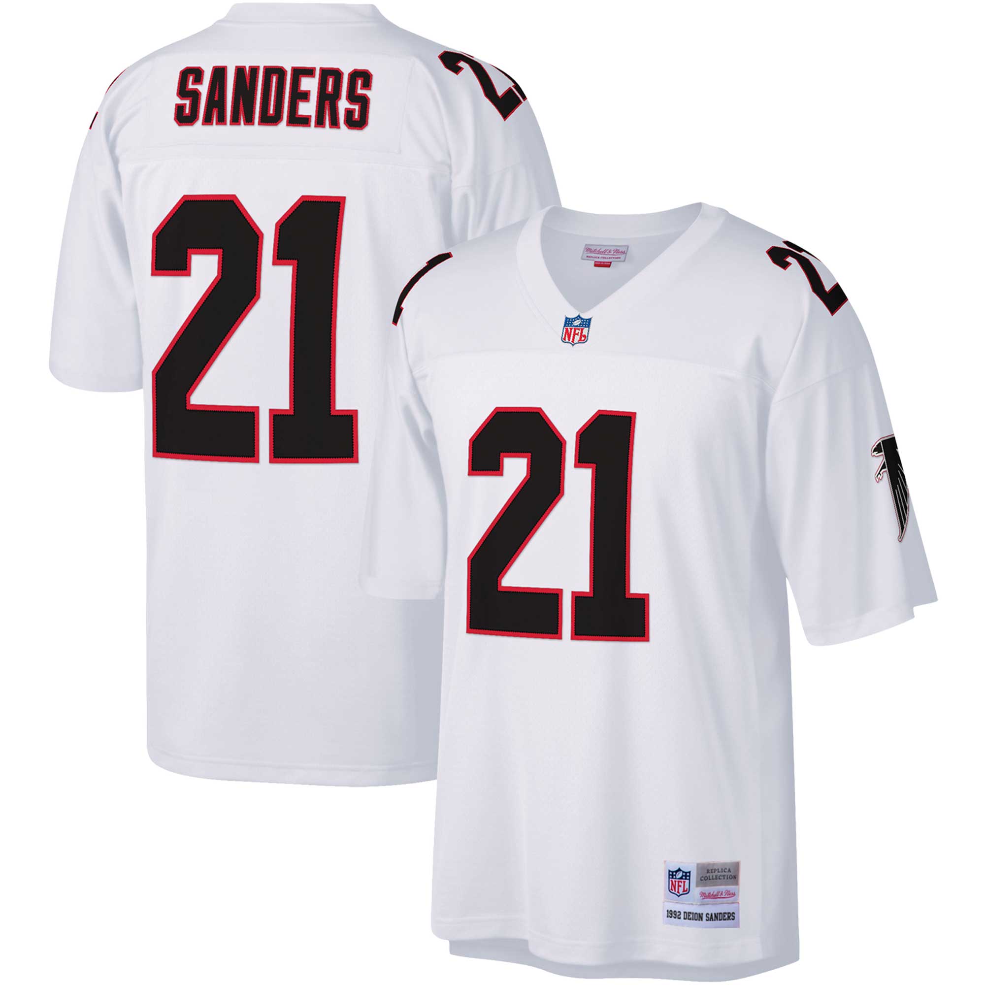 Men's Atlanta Falcons Deion Sanders Mitchell & Ness White Big & Tall 1992 Retired Player Jersey Js8176