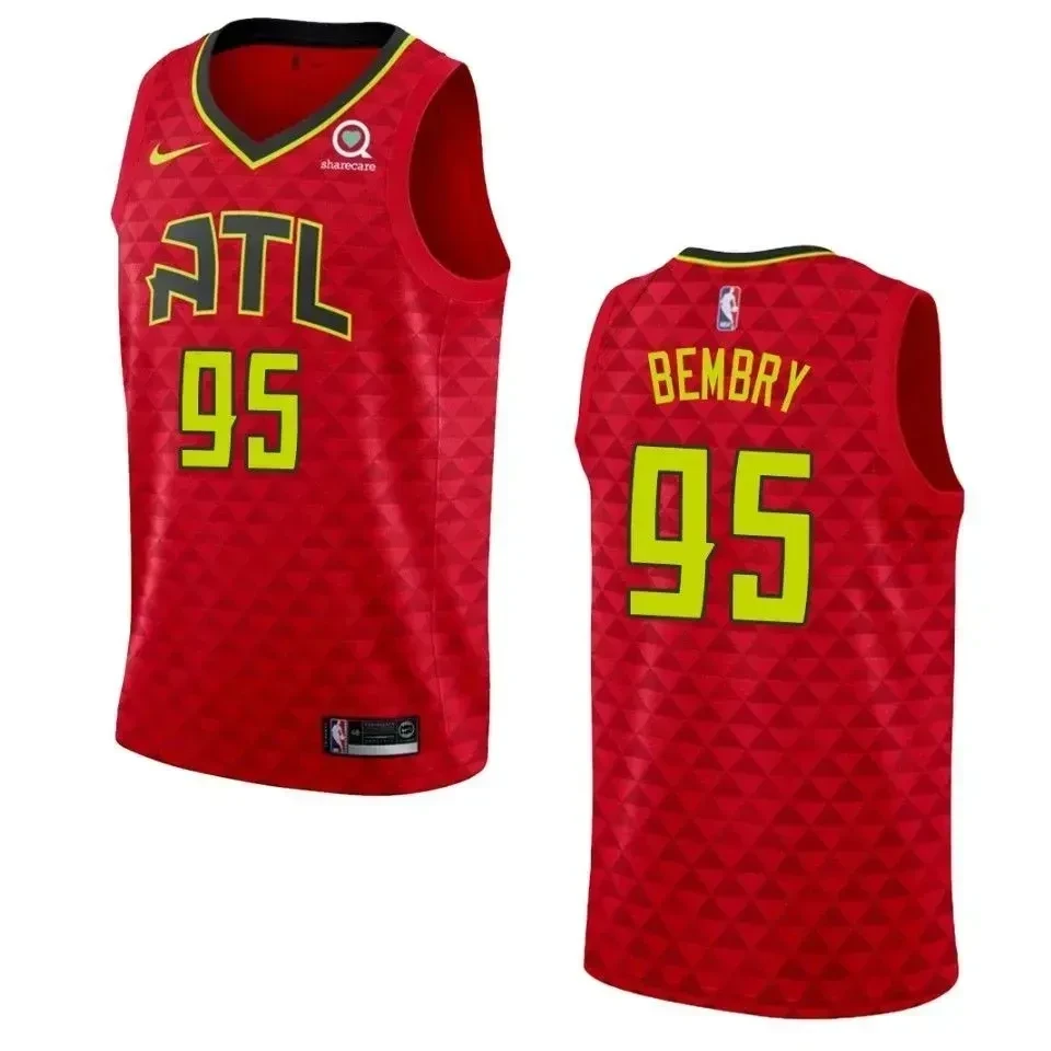 Men's Atlanta Hawks 95 Deandre' Bembry Statement Swingman Jersey - Red
