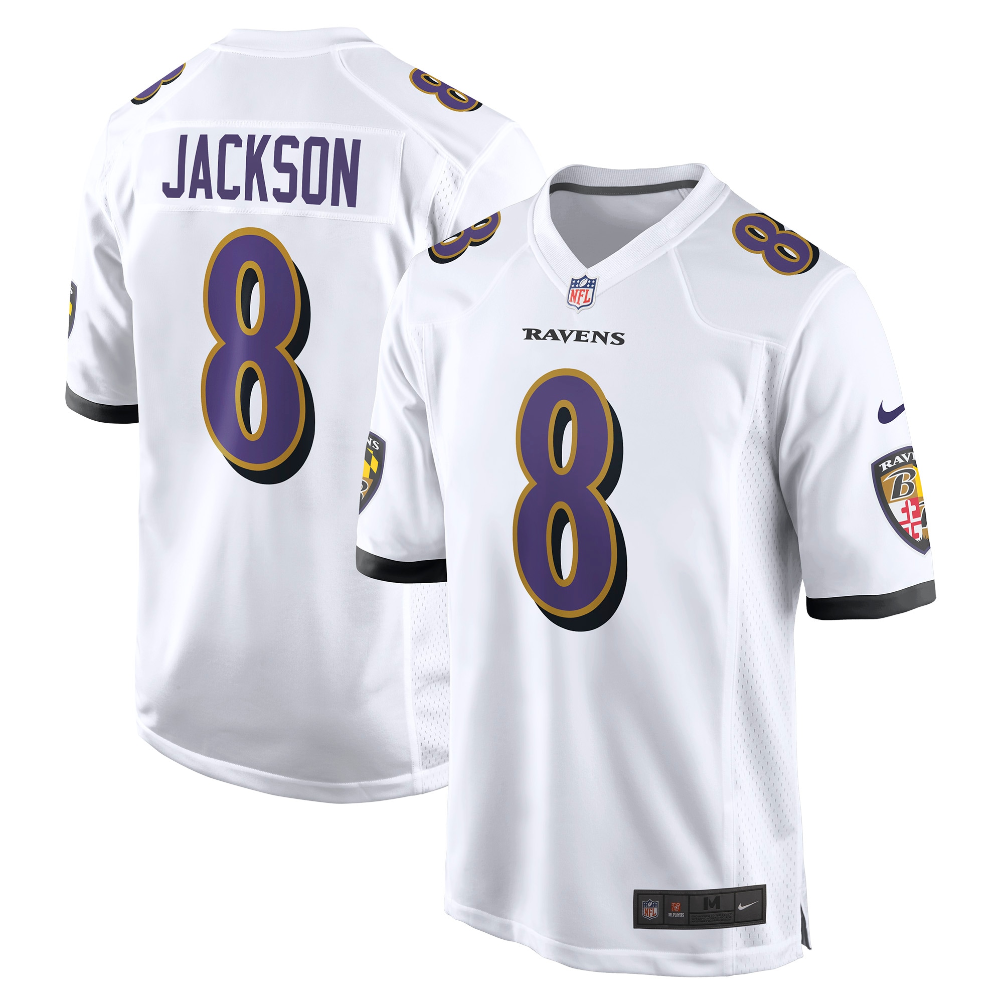 Men's Baltimore Ravens Lamar Jackson White Game Jersey Js9867