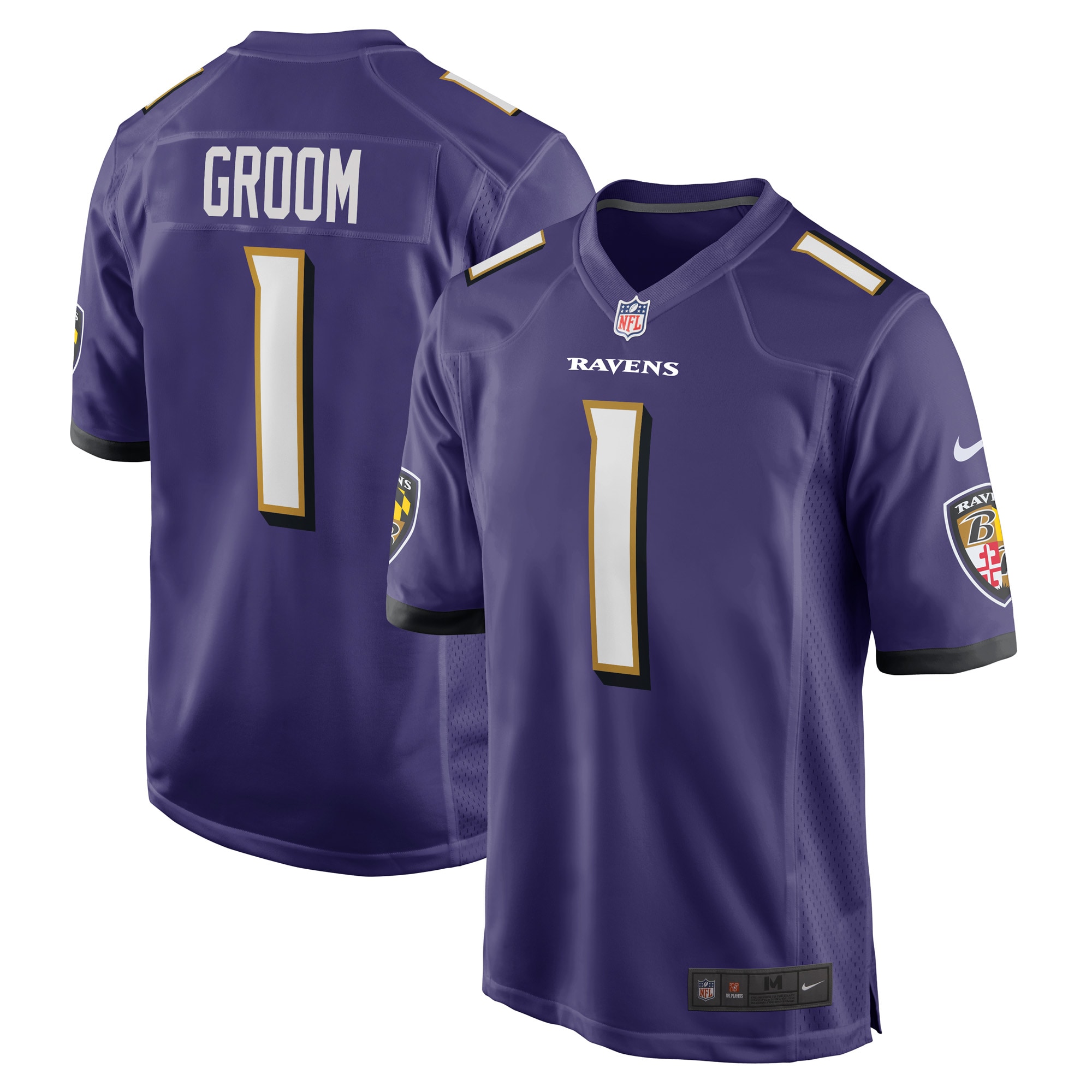 Men's Baltimore Ravens Number 1 Groom Purple Game Jersey Js4709
