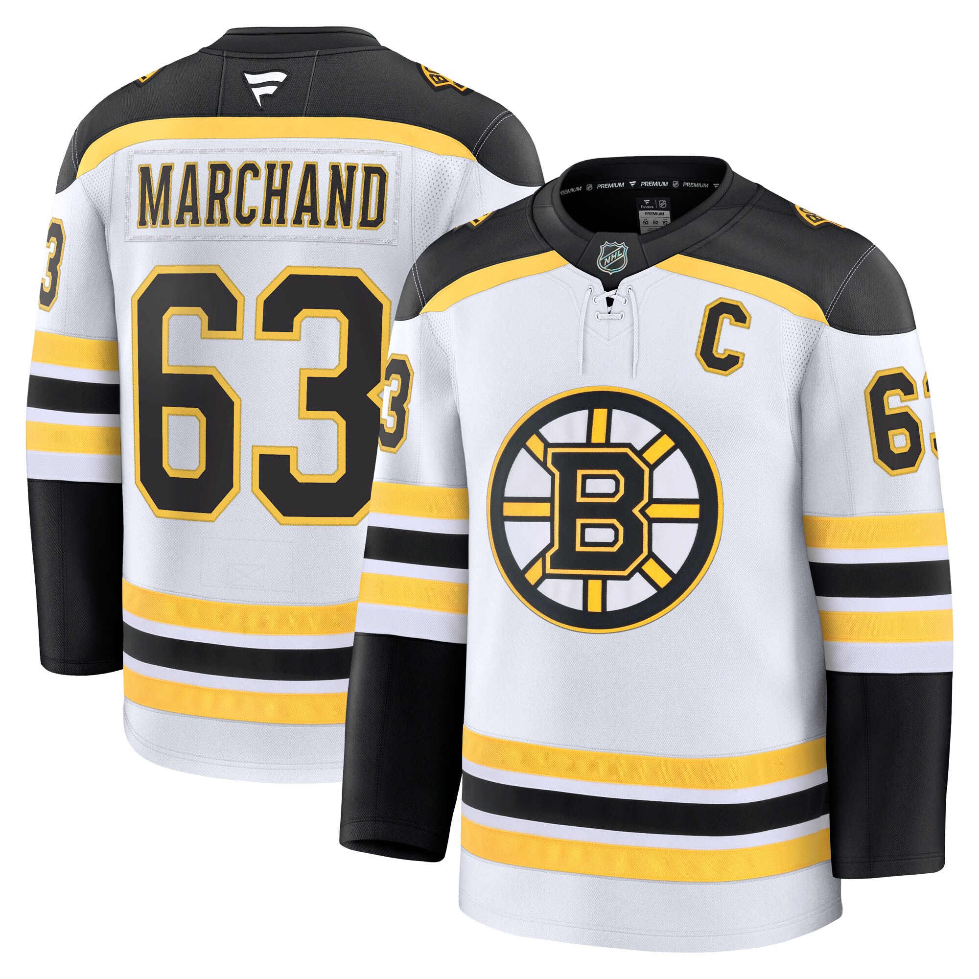 Men's Boston Bruins Brad Marchand White Away Premium Jersey