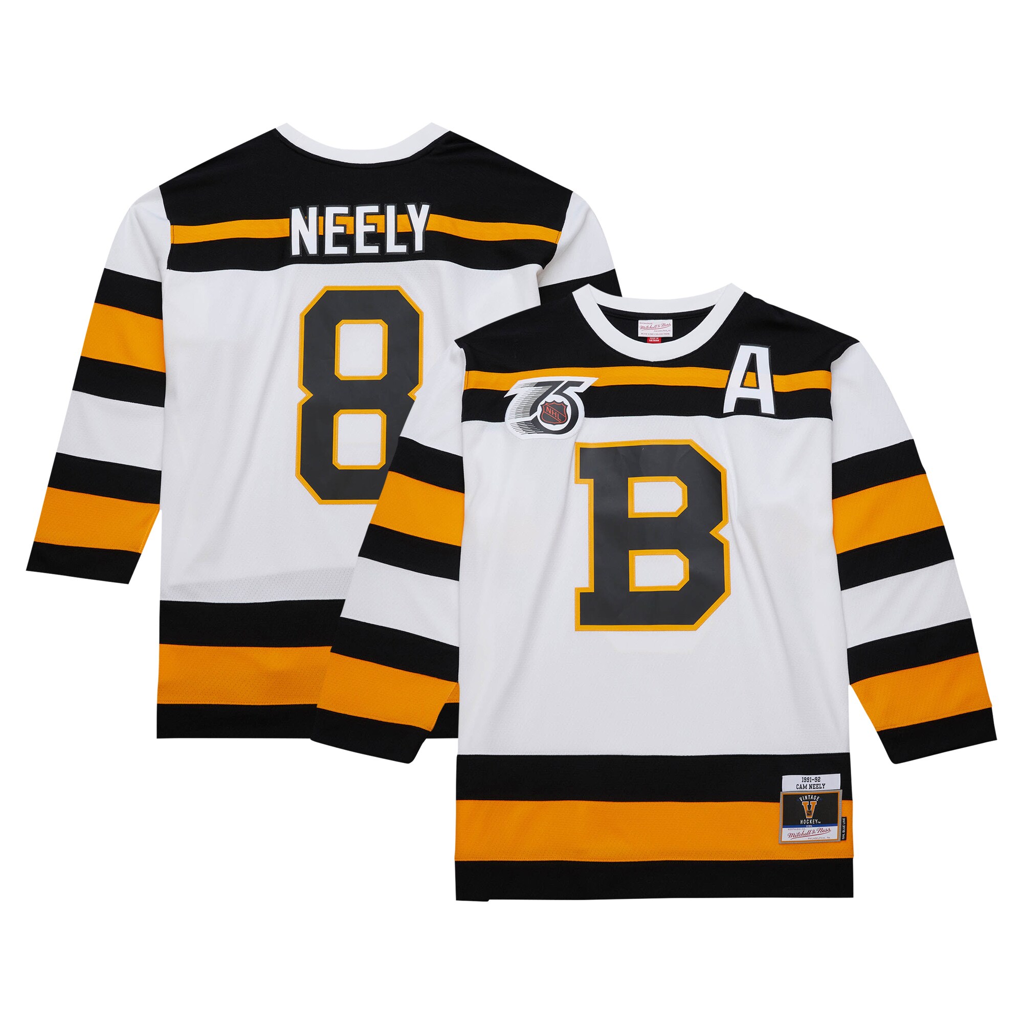 Men's Boston Bruins Cam Neely Mitchell & Ness White 1991/92 Alternate Captain Blue Line Player Jersey