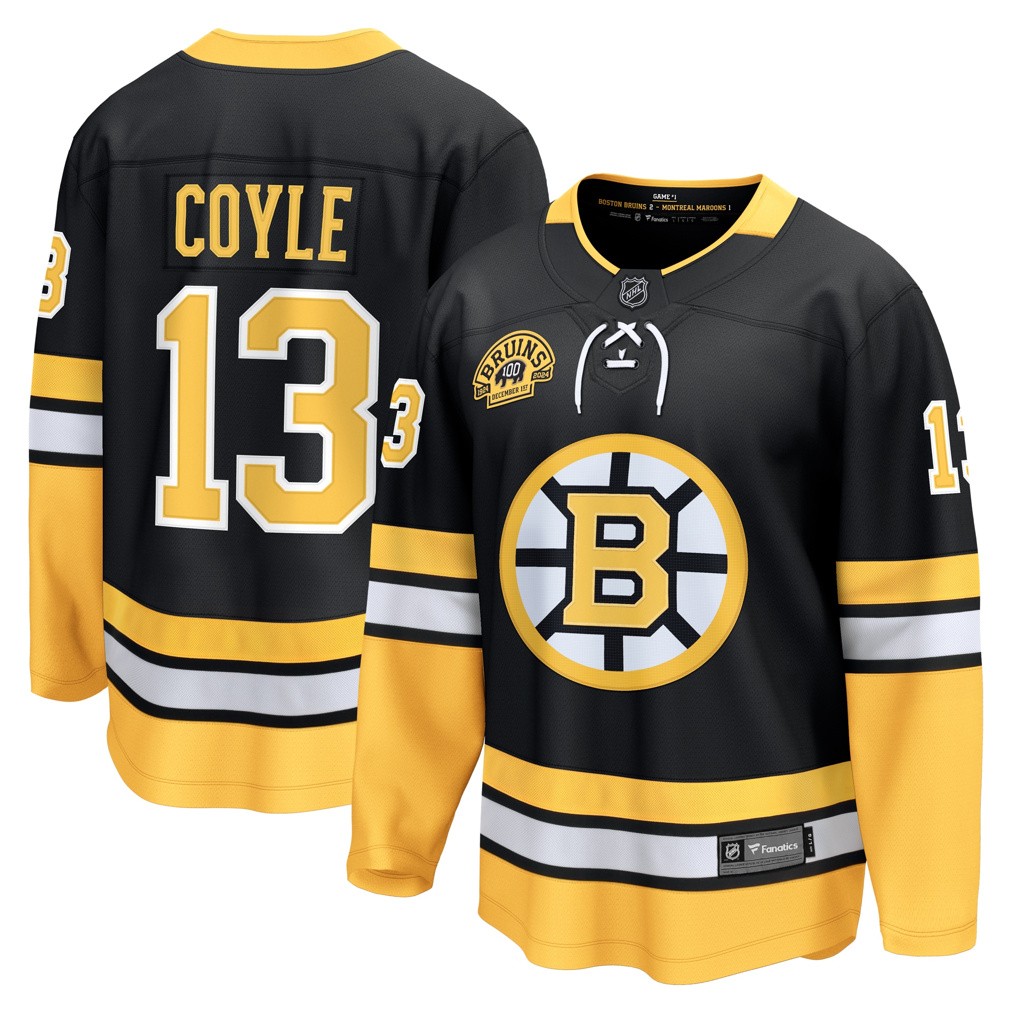 Men's Boston Bruins Charlie Coyle Black 100th Anniversary Premier Breakaway Player Jersey