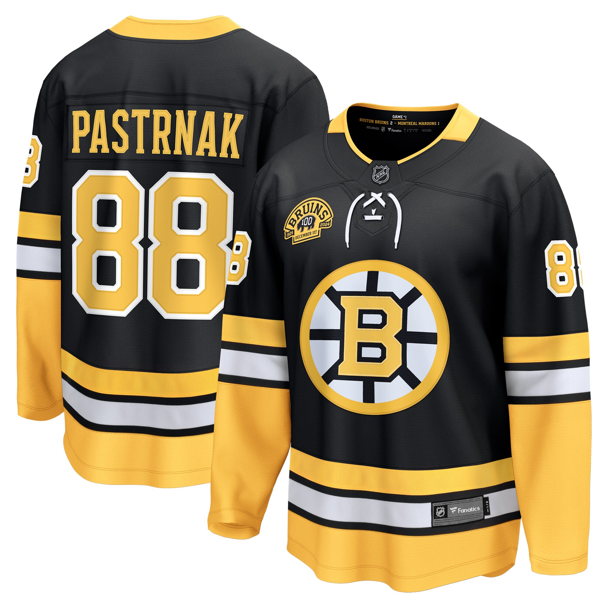 Men's Boston Bruins David Pastrnak Black 100th Anniversary Premier Breakaway Player Jersey