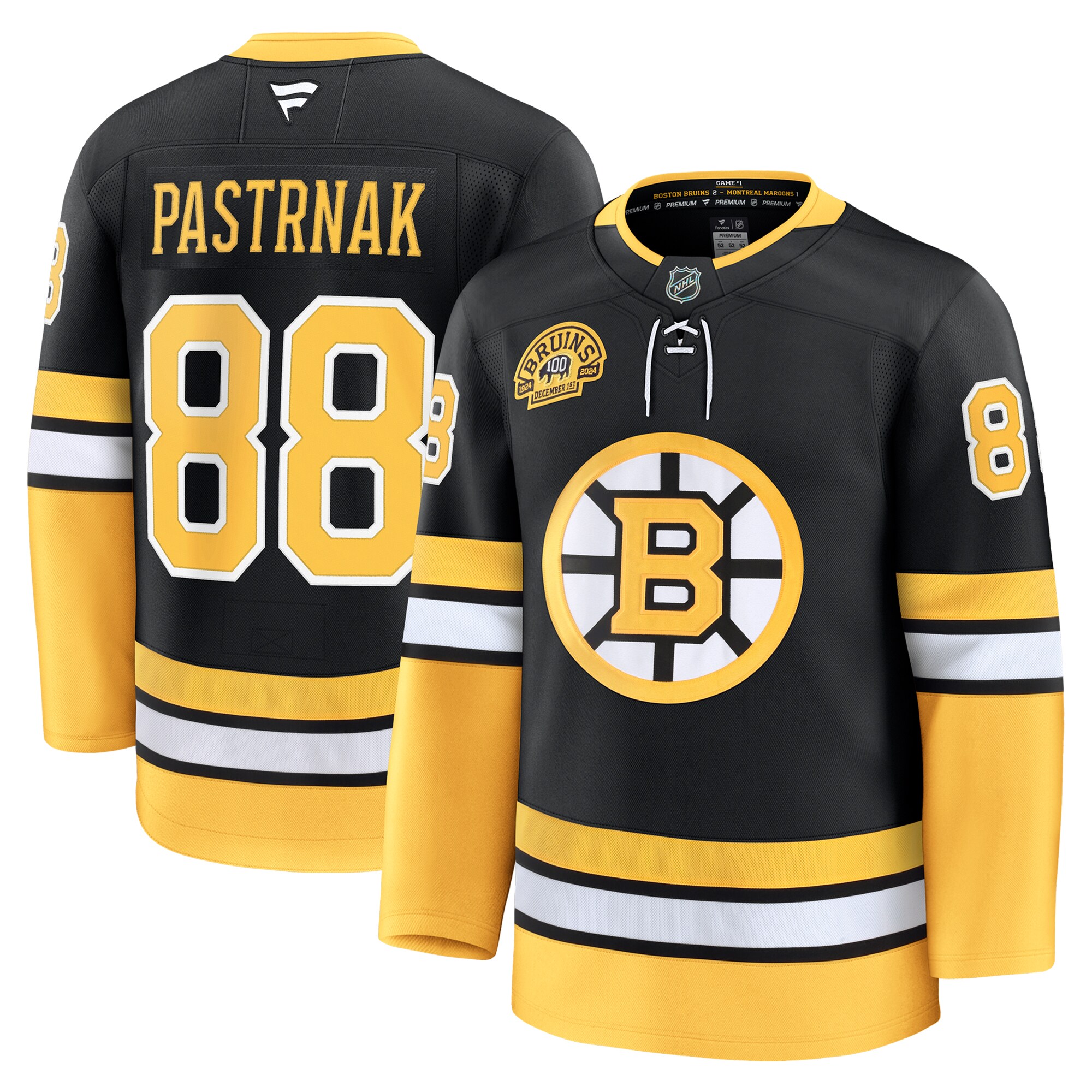 Men's Boston Bruins David Pastrnak Black Alternate 100th Anniversary Premium Jersey