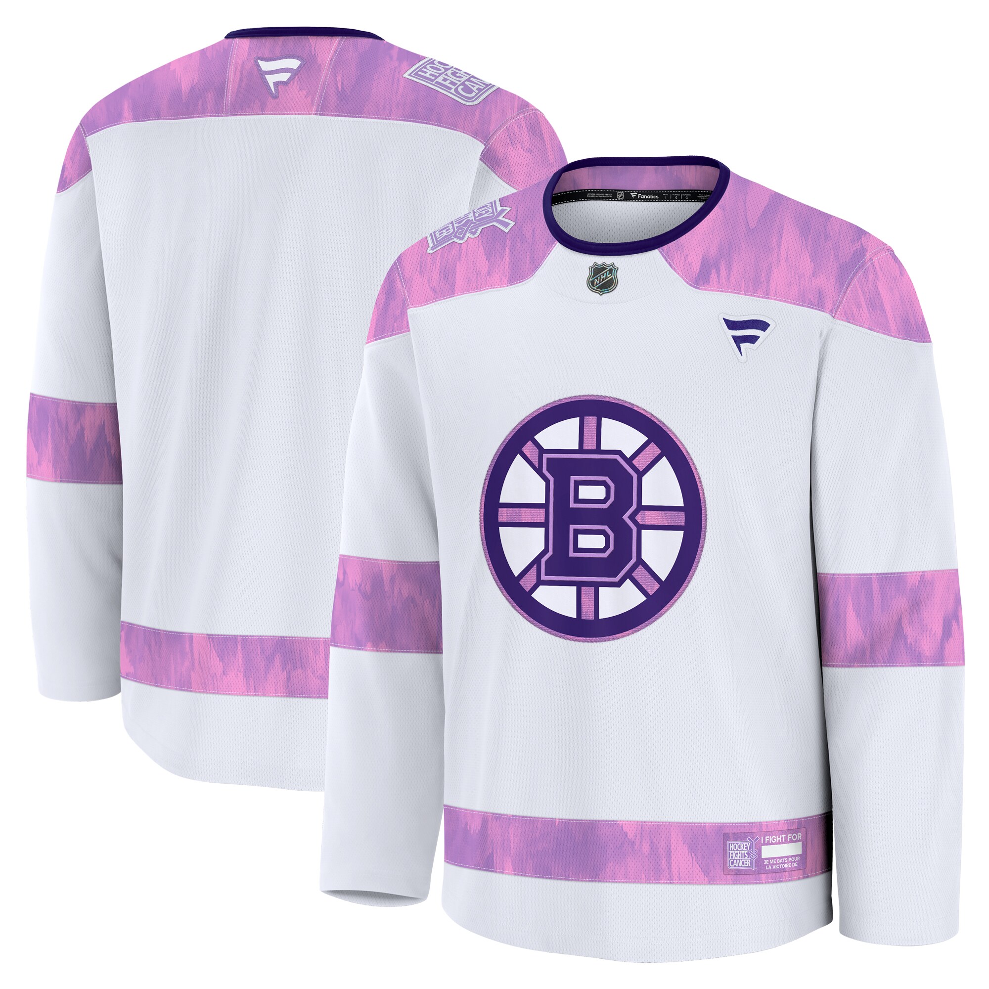 Men's Boston Bruins White 2024 Hockey Fights Cancer Practice Jersey