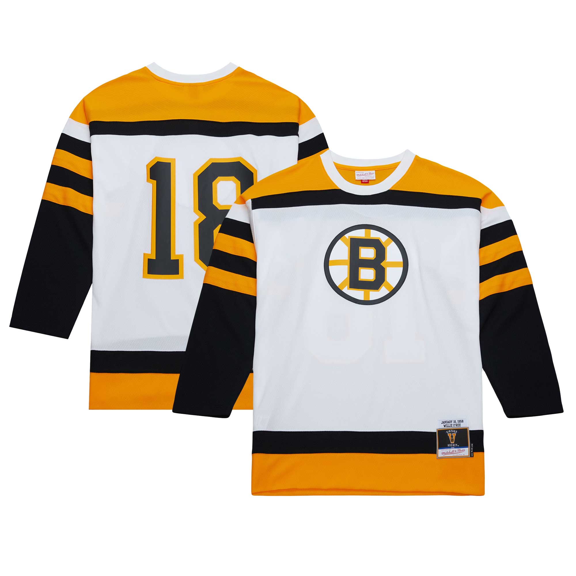 Men's Boston Bruins Willie O'ree Mitchell & Ness White 1958 Blue Line Player Jersey