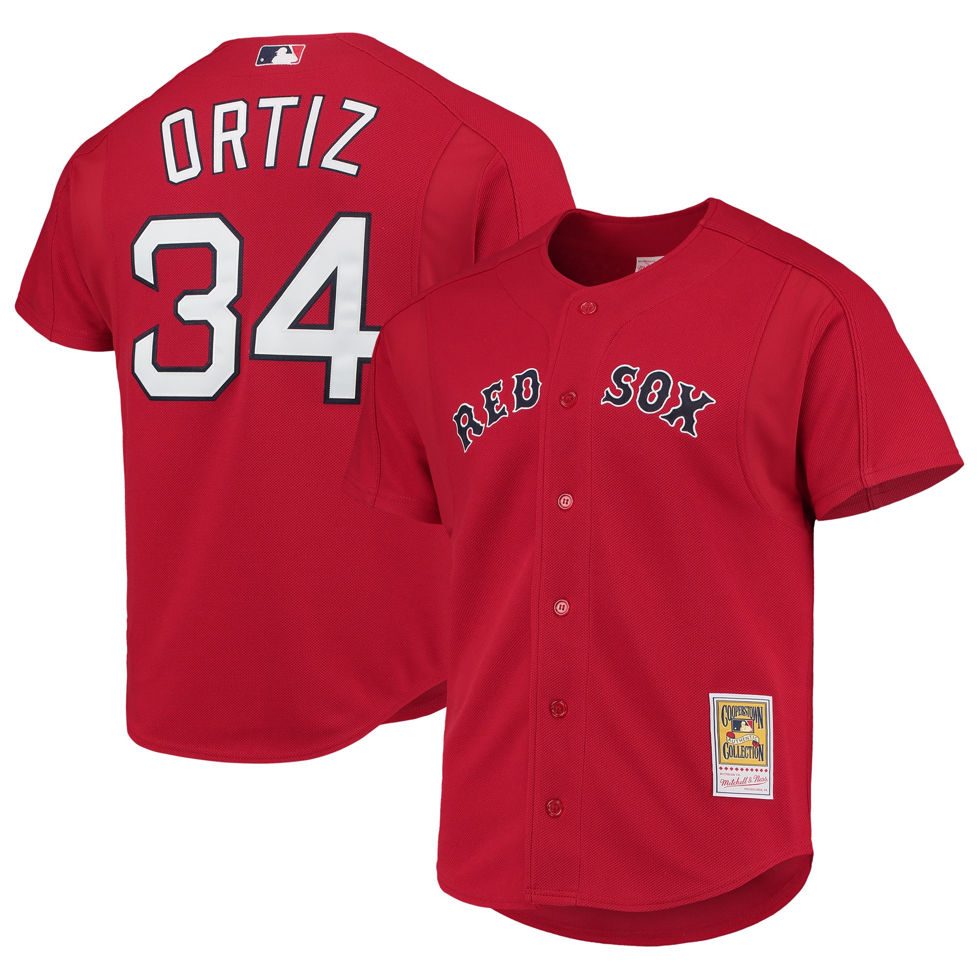 Men's Boston Red Sox David Ortiz Mitchell & Ness Red Cooperstown Collection Mesh Batting Practice Button-up Jersey