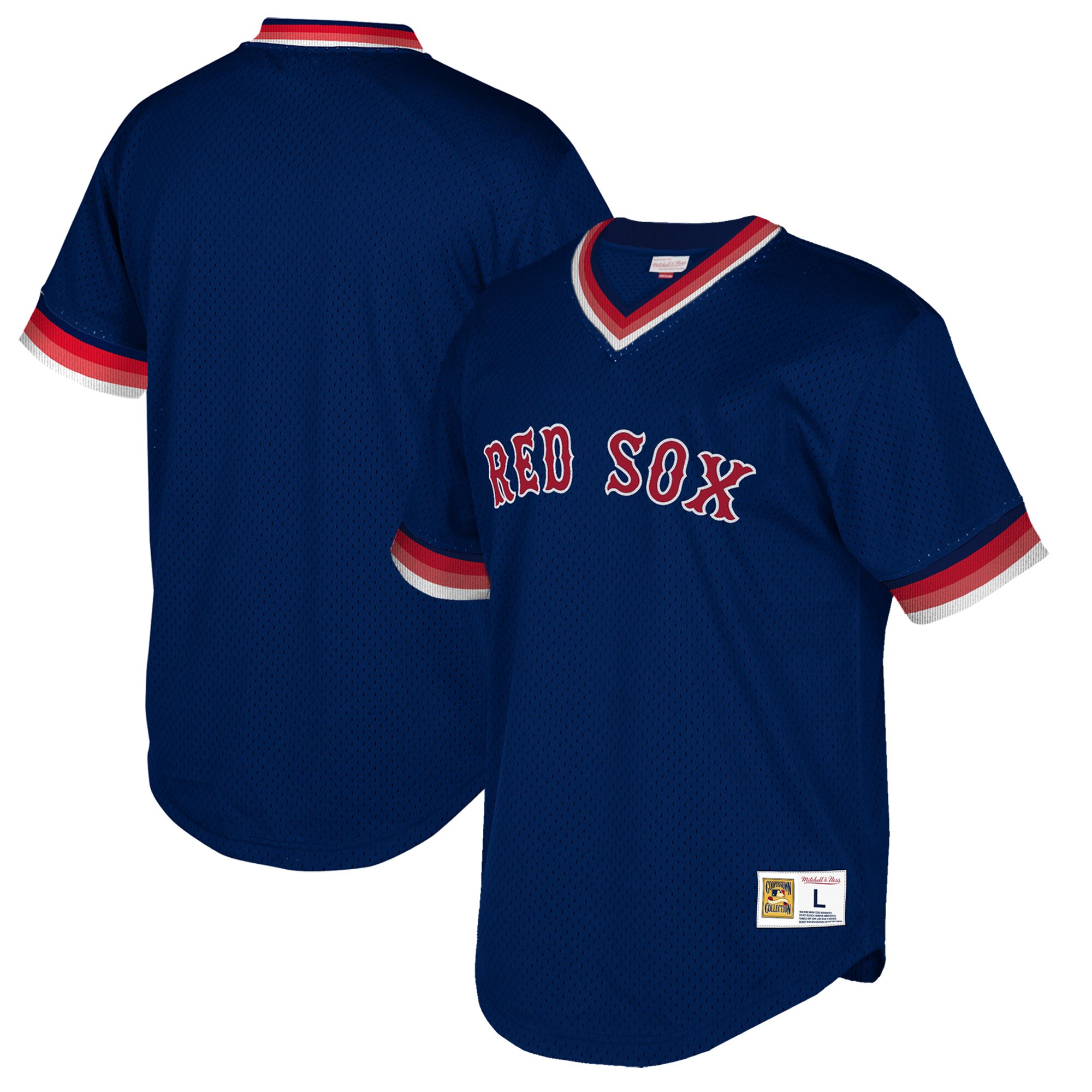 Men's Boston Red Sox Mitchell & Ness Navy Big & Tall Cooperstown Collection Mesh Wordmark V-neck Jersey