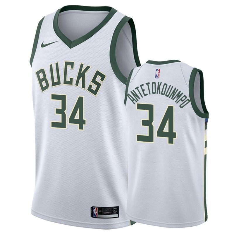 Men's Bucks Giannis Antetokounmpo 34 Association White Jersey