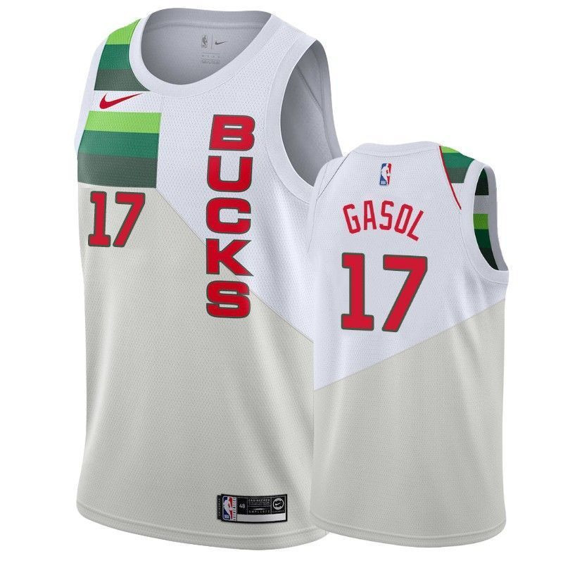Men's Bucks Pau Gasol 17 Earned Cream Jersey