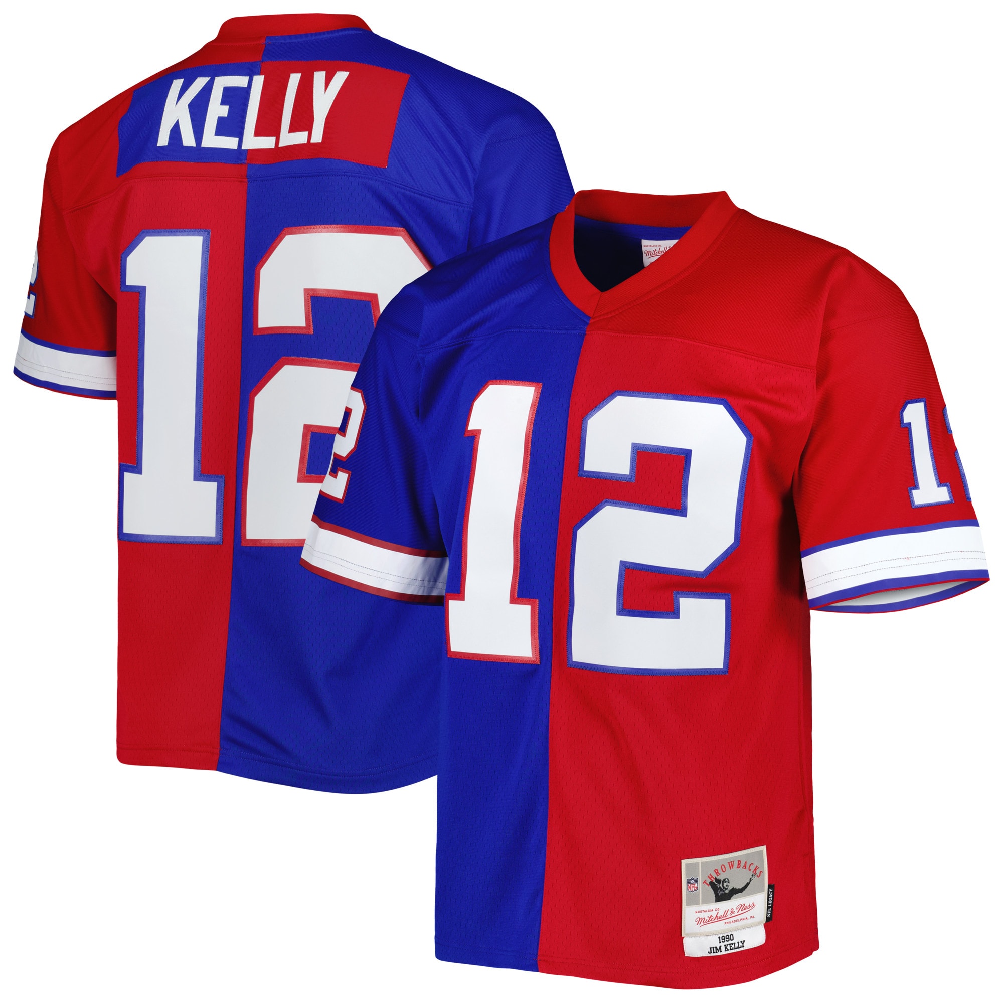 Men's Buffalo Bills Jim Kelly Mitchell & Ness Royal/red 1990 Split Legacy Jersey Js4531