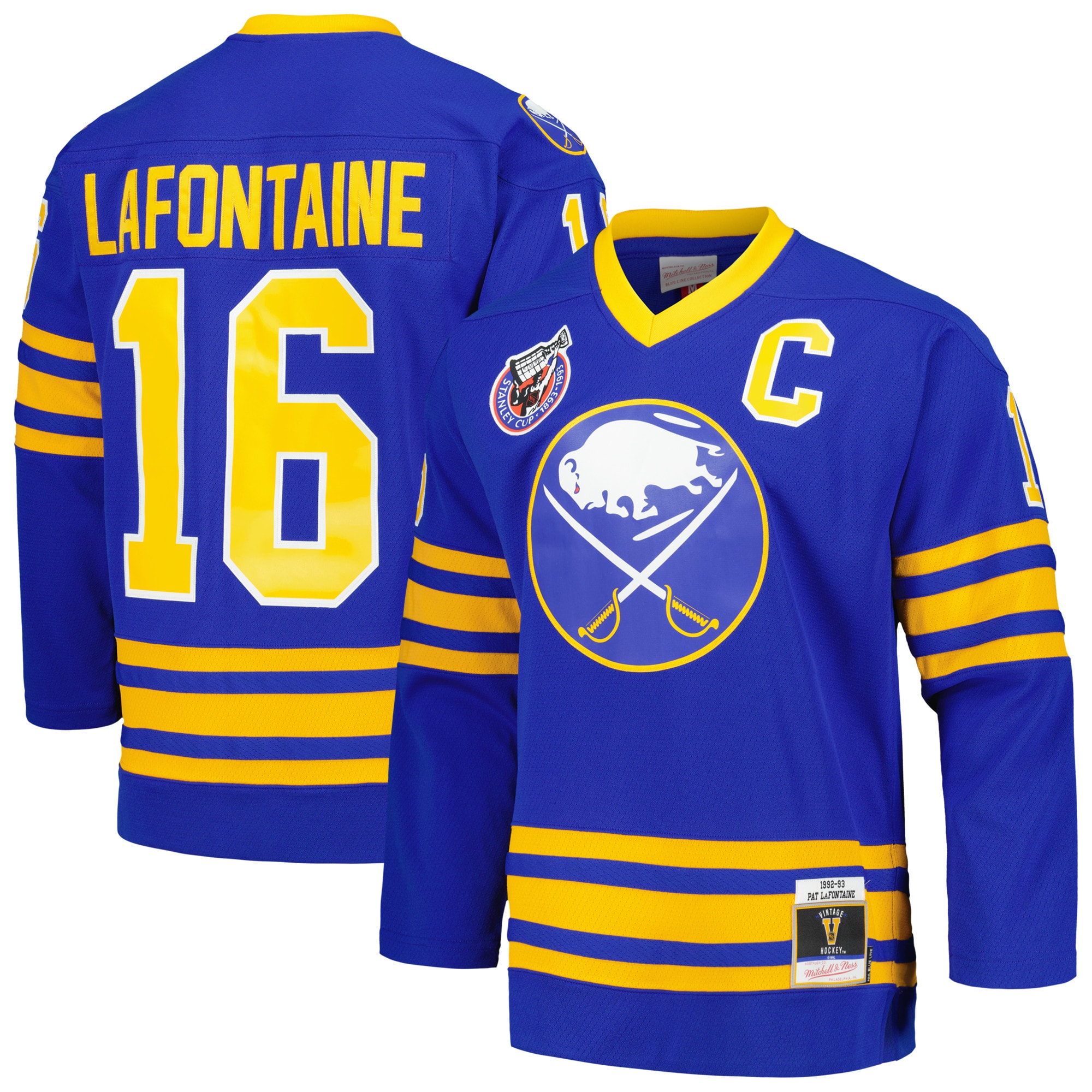 Men's Buffalo Sabres Pat Lafontaine Mitchell & Ness Royal Captain Patch 1992/93 Blue Line Player Jersey