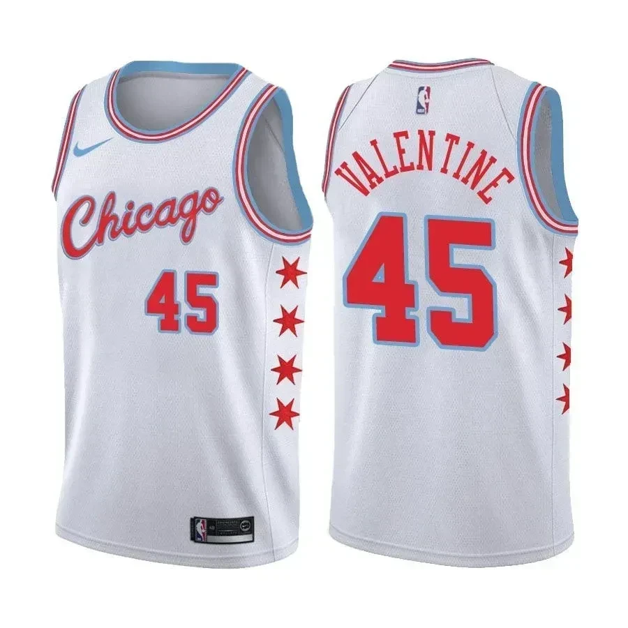 Men's Bulls Male Denzel Valentine 45 City Edition White Jersey
