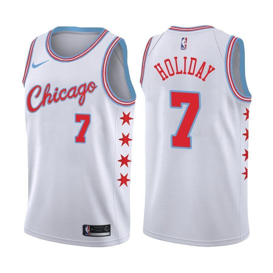 Men's Bulls Male Justin Holiday 7 City Edition White Jersey