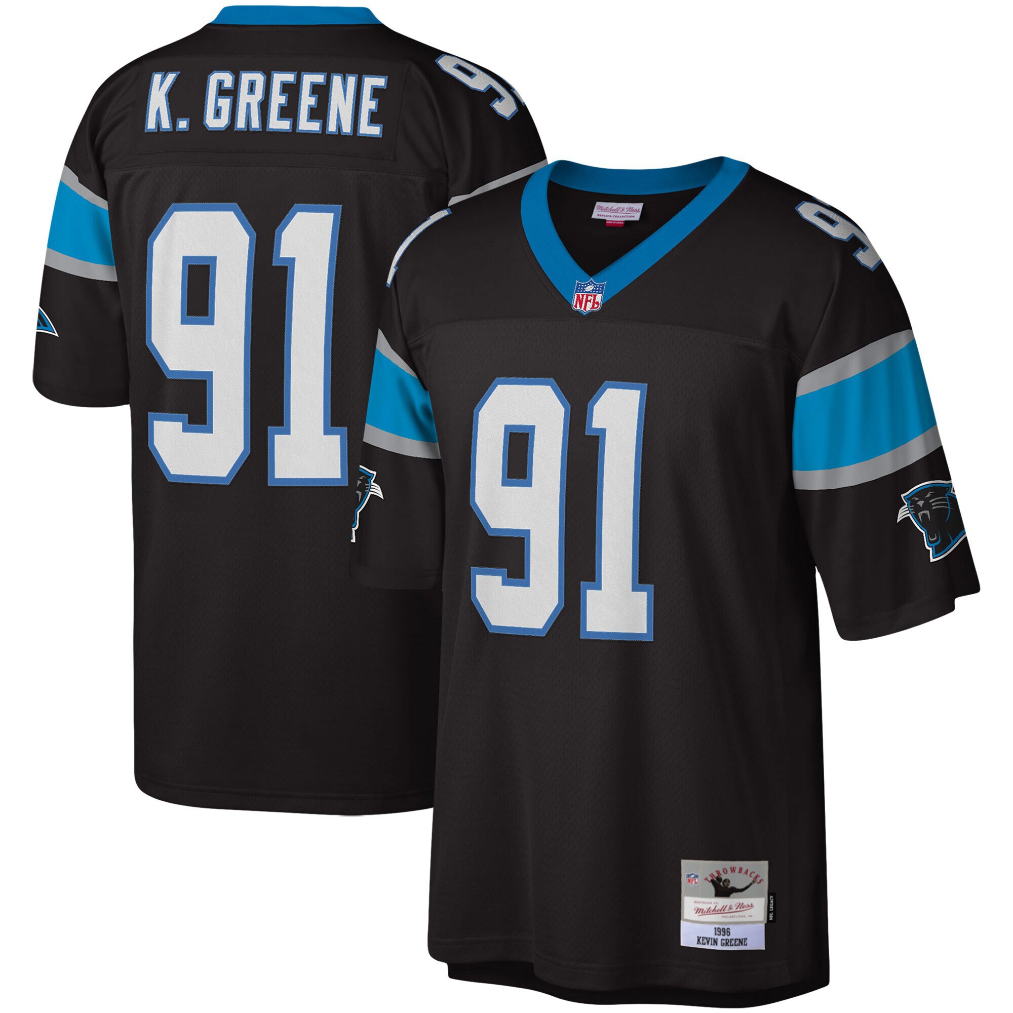 Men's Carolina Panthers Kevin Greene Mitchell & Ness Black Big & Tall 1996 Retired Player Jersey Js8239