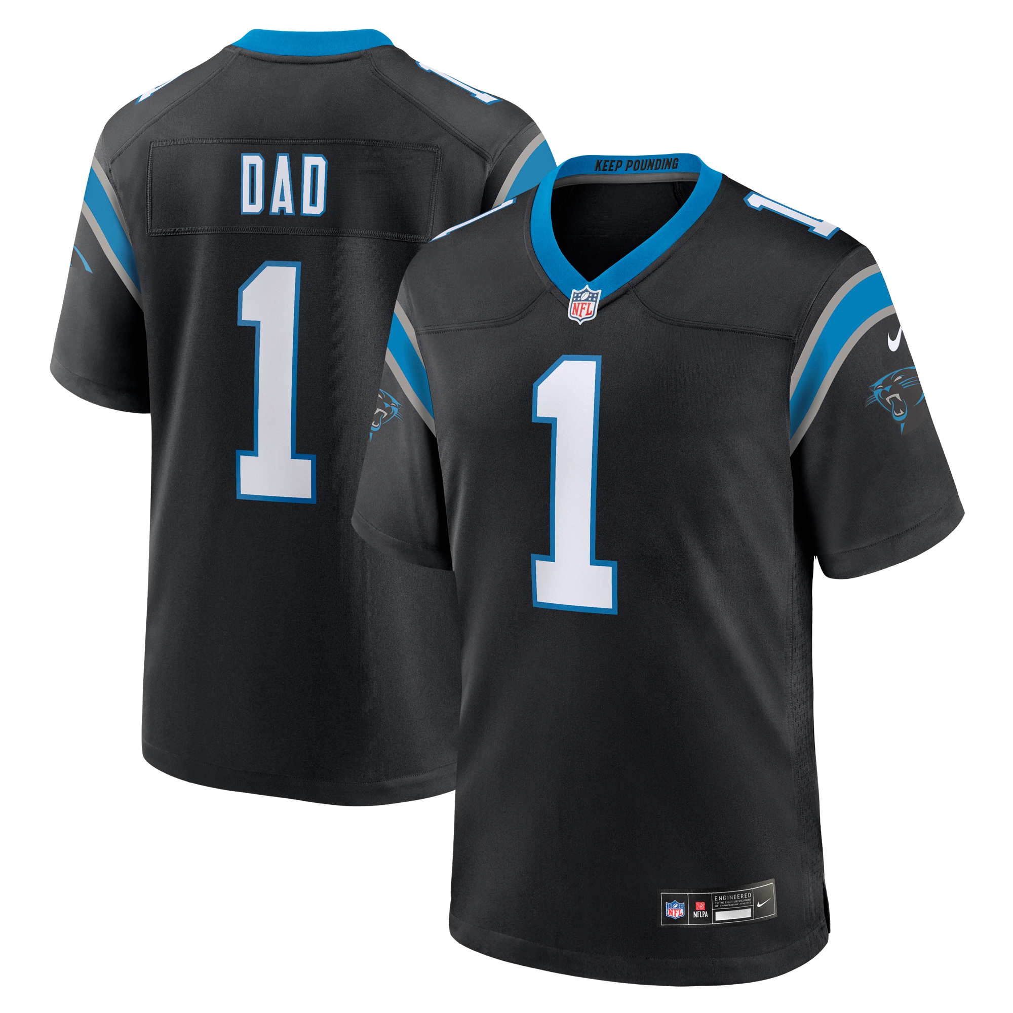 Men's Carolina Panthers Number 1 Dad Black Game Jersey Js6998
