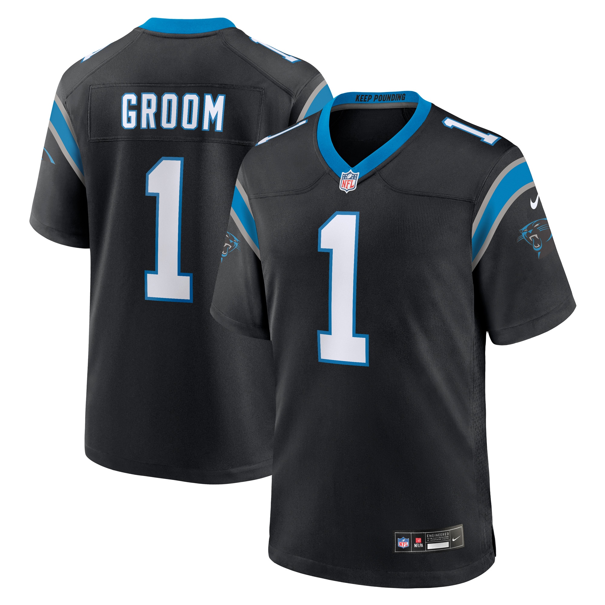 Men's Carolina Panthers Number 1 Groom Black Game Jersey Js4791