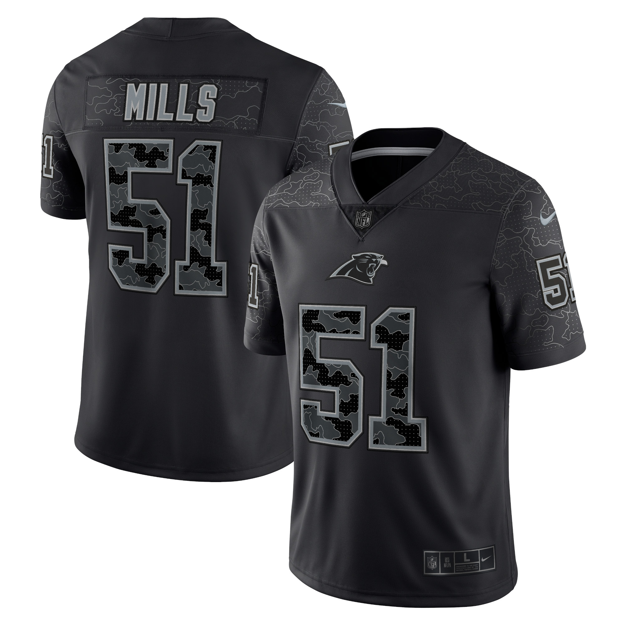 Men's Carolina Panthers Sam Mills Black Retired Player Rflctv Limited Jersey Js2589
