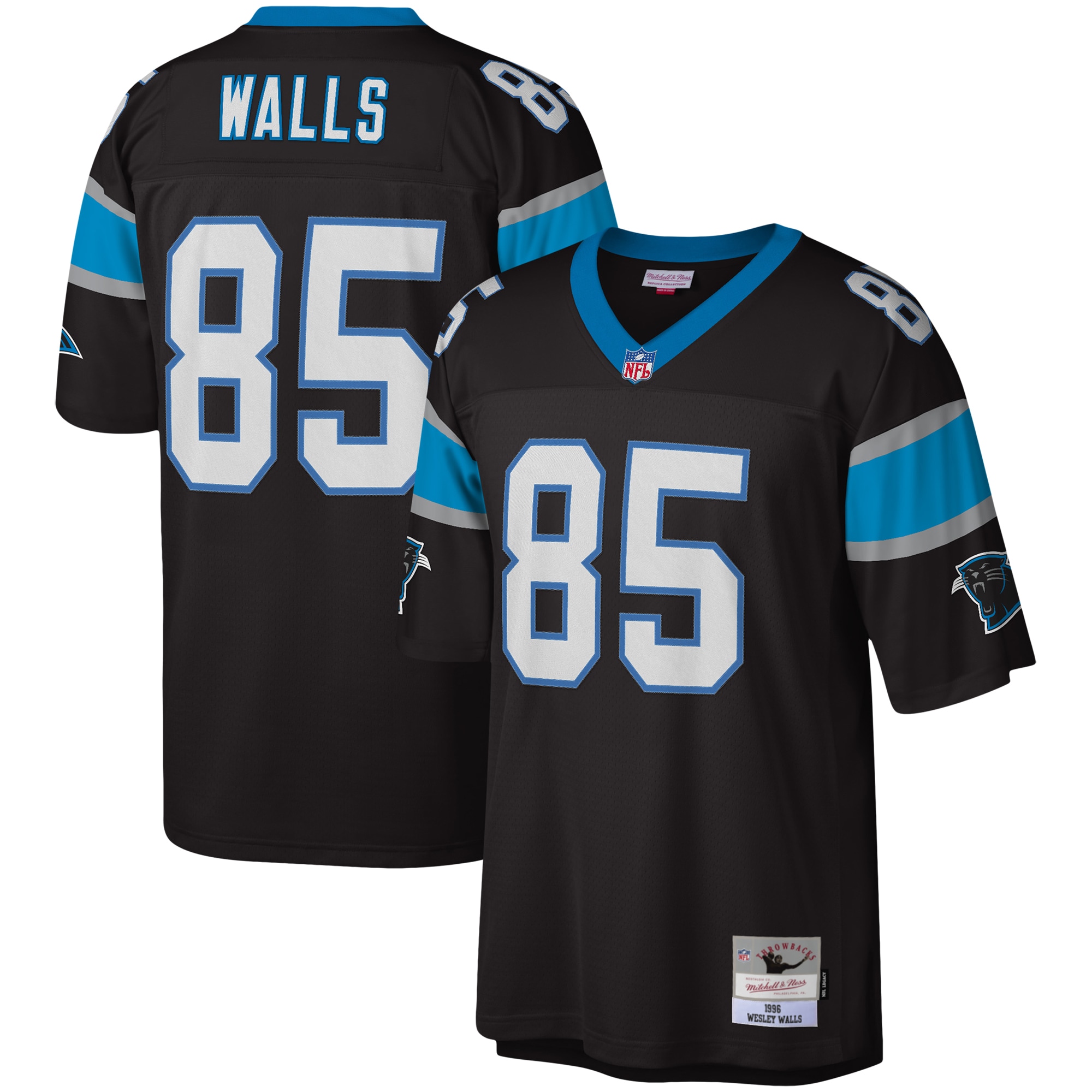 Men's Carolina Panthers Wesley Walls Mitchell & Ness Black Legacy Jersey Js7756