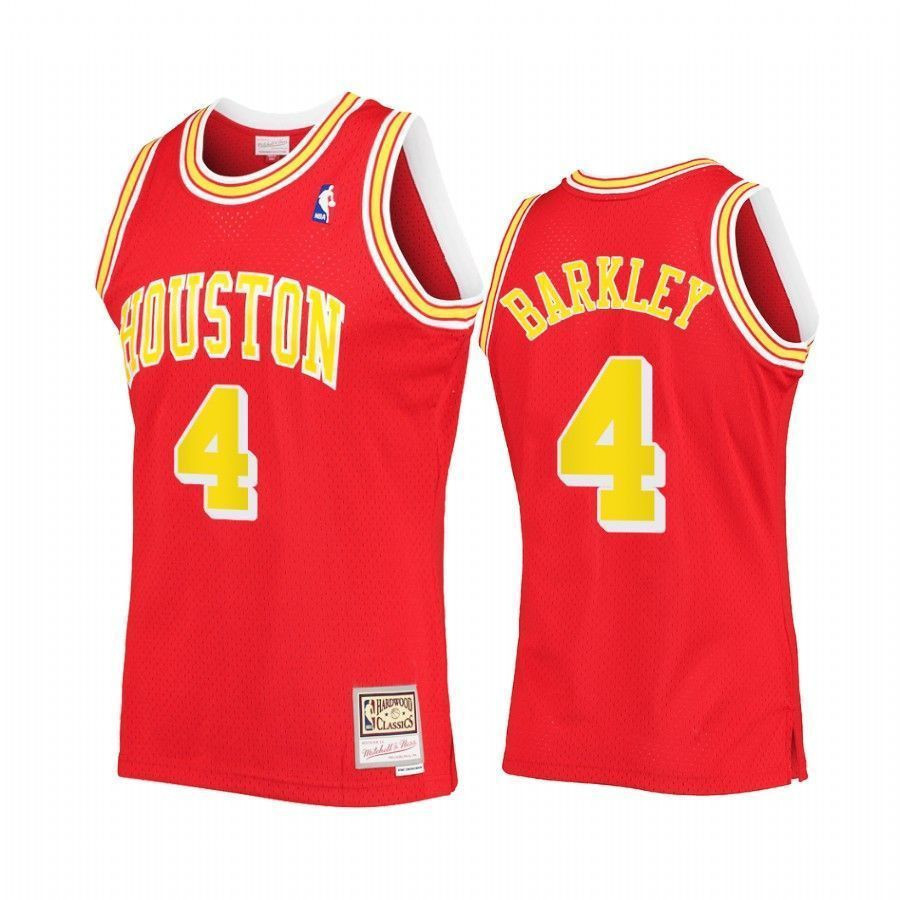 Men's Charles Barkley 4 Houston Rockets Red Hardwood Classics Jersey