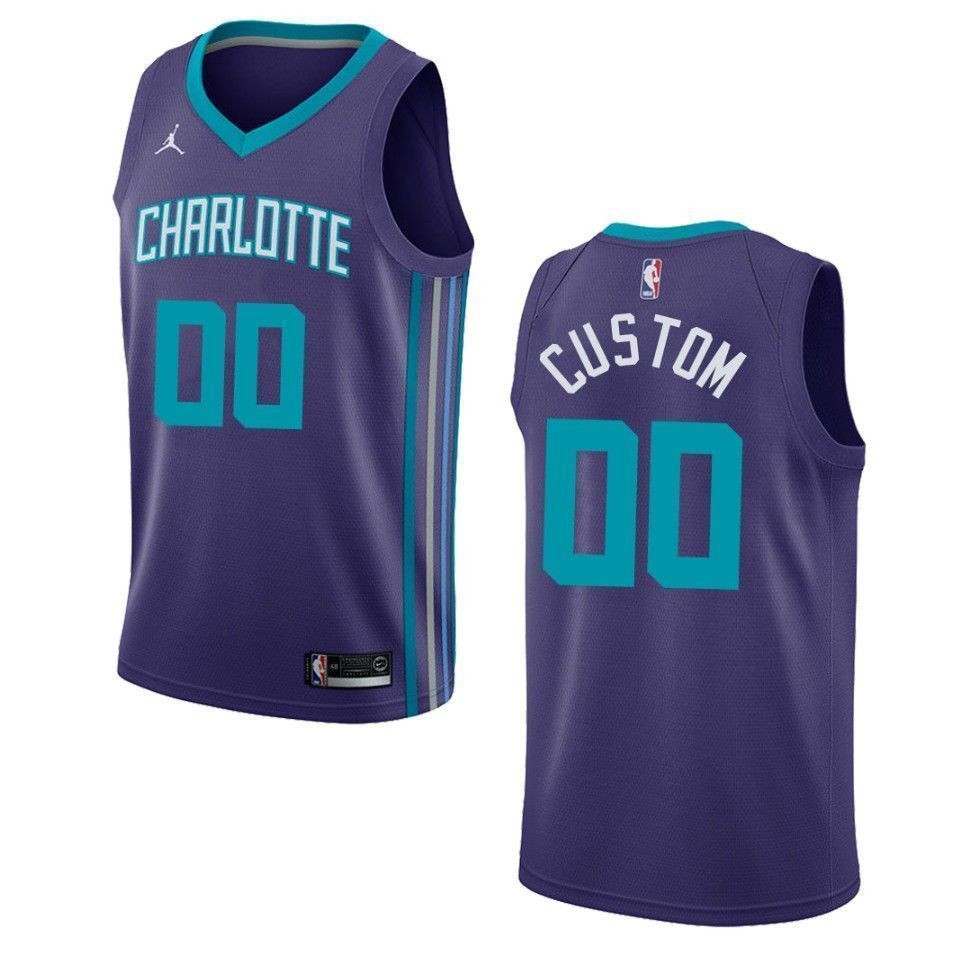 Men's Charlotte Hornets 00 Custom Statement Swingman Jersey - Purple