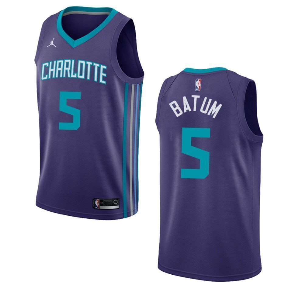 Men's Charlotte Hornets 5 Nicolas Batum Statement Swingman Jersey - Purple
