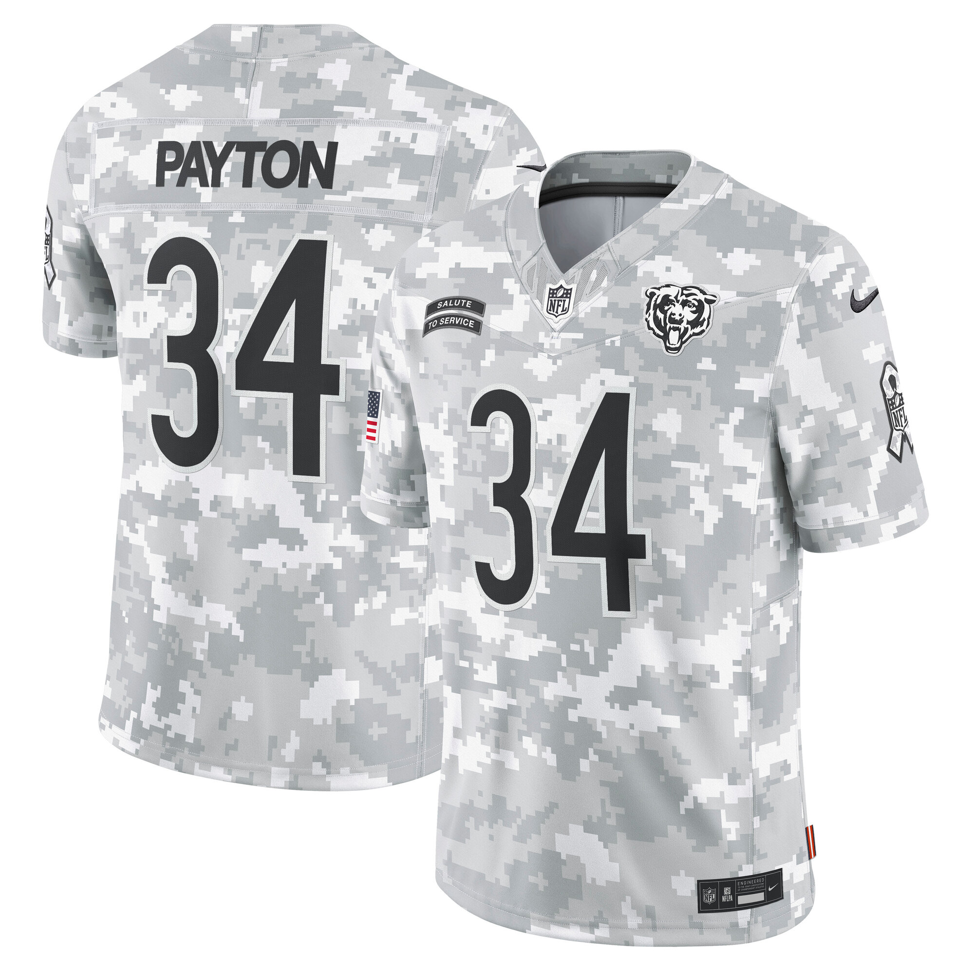 Men's Chicago Bears Walter Payton Arctic Camo 2024 Salute To Service Retired Player Limited Jersey Js4576