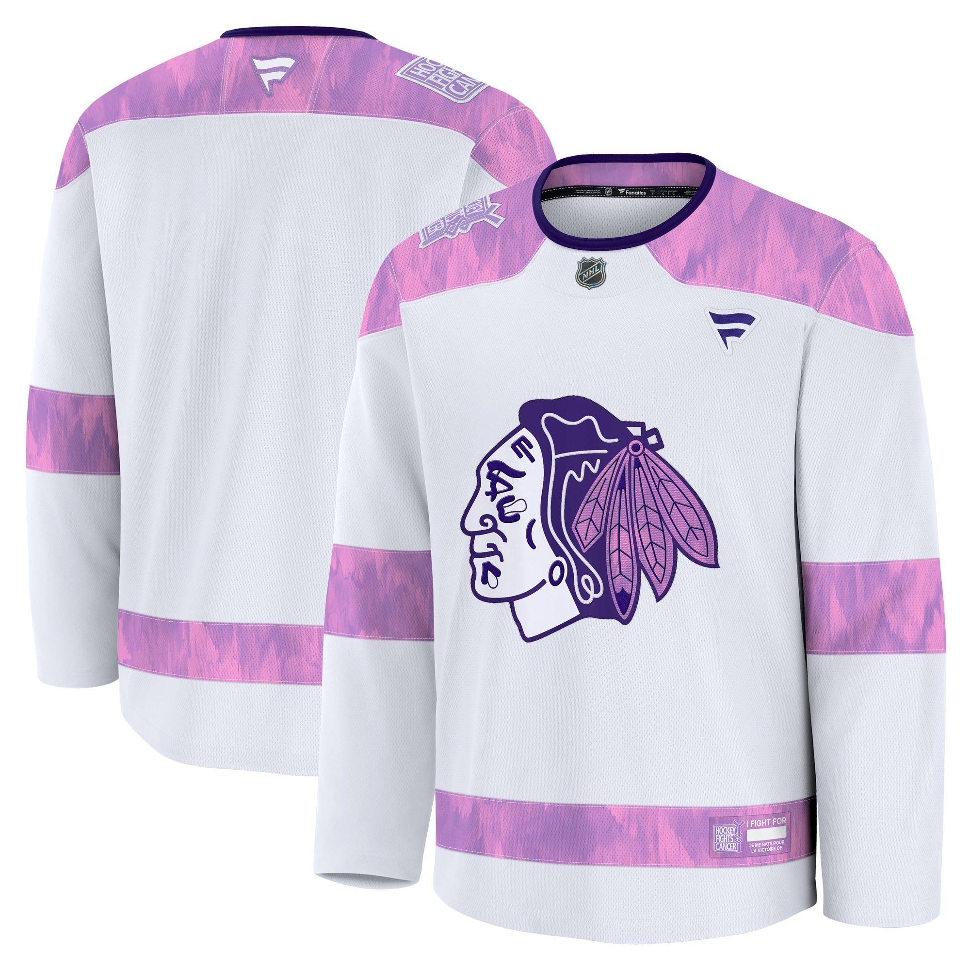 Men's Chicago Blackhawks White 2024 Hockey Fights Cancer Practice Jersey