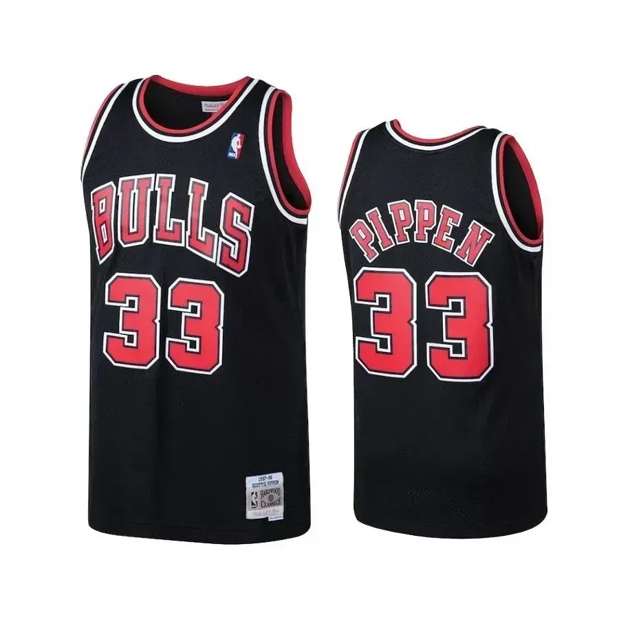 Men's Chicago Bulls 33 Scottie Pippen Black Hardwood Classics Jersey