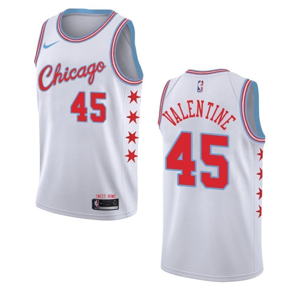 Men's Chicago Bulls 45 Denzel Valentine City Swingman Jersey - Wihte
