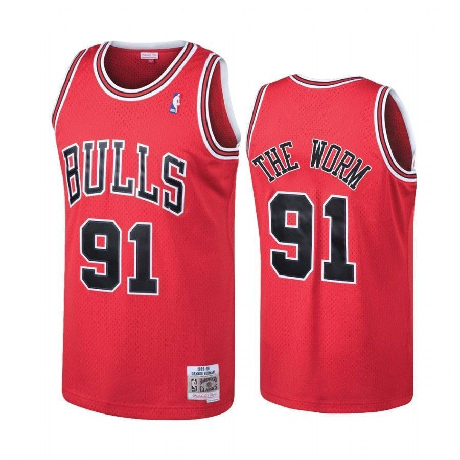 Men's Chicago Bulls 91 Dennis Rodman Red Hardwood Classics Jersey