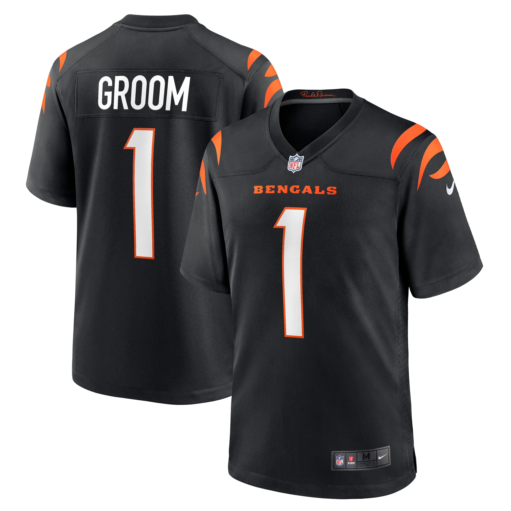 Men's Cincinnati Bengals Number 1 Groom Black Game Jersey Js1699