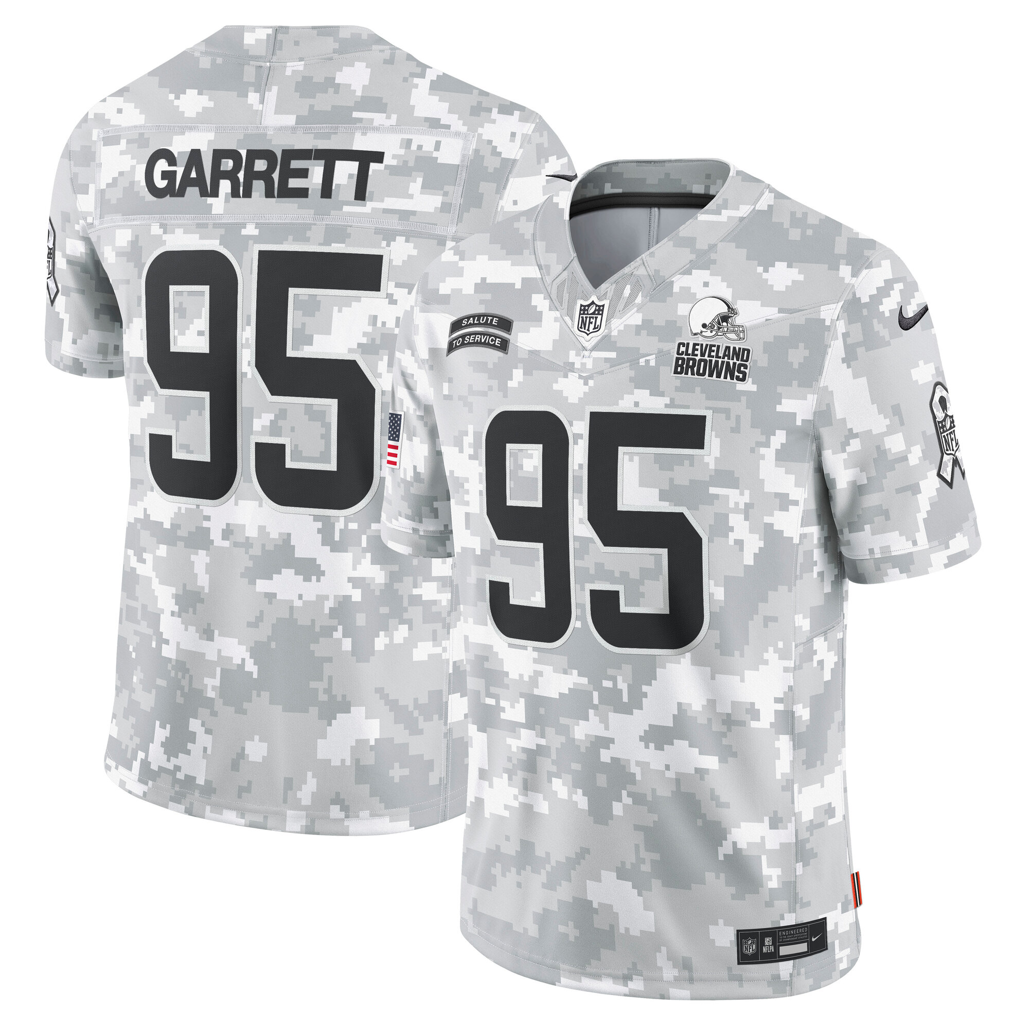 Men's Cleveland Browns Myles Garrett Arctic Camo 2024 Salute To Service Limited Jersey Js8494