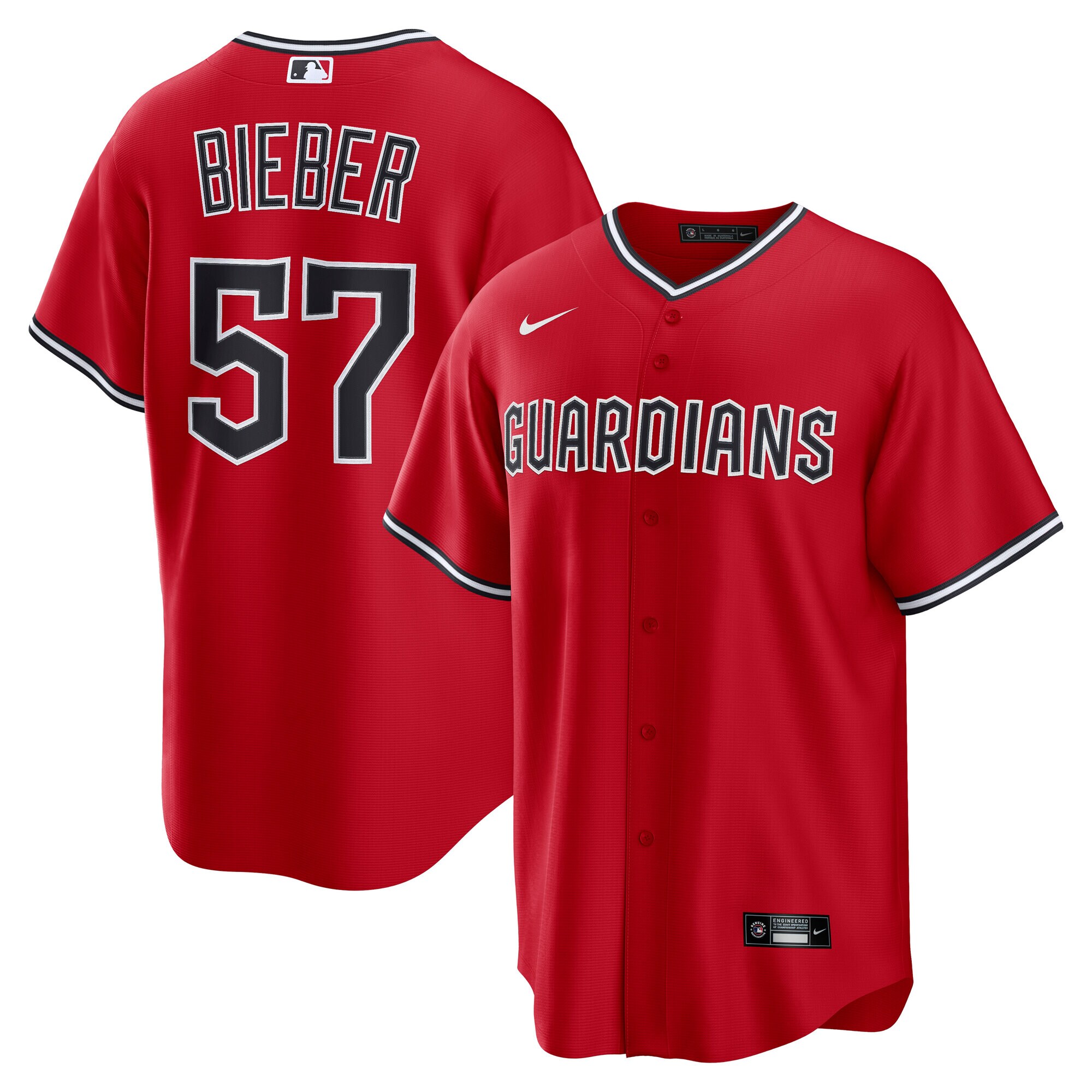 Men's Cleveland Guardians Shane Bieber Red Alternate 2.0 Player Jersey
