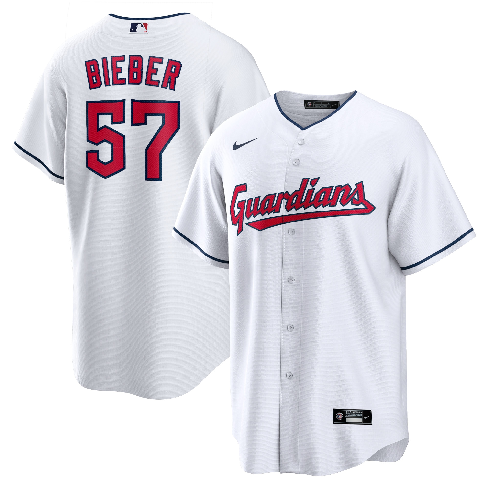 Men's Cleveland Guardians Shane Bieber White Player Jersey