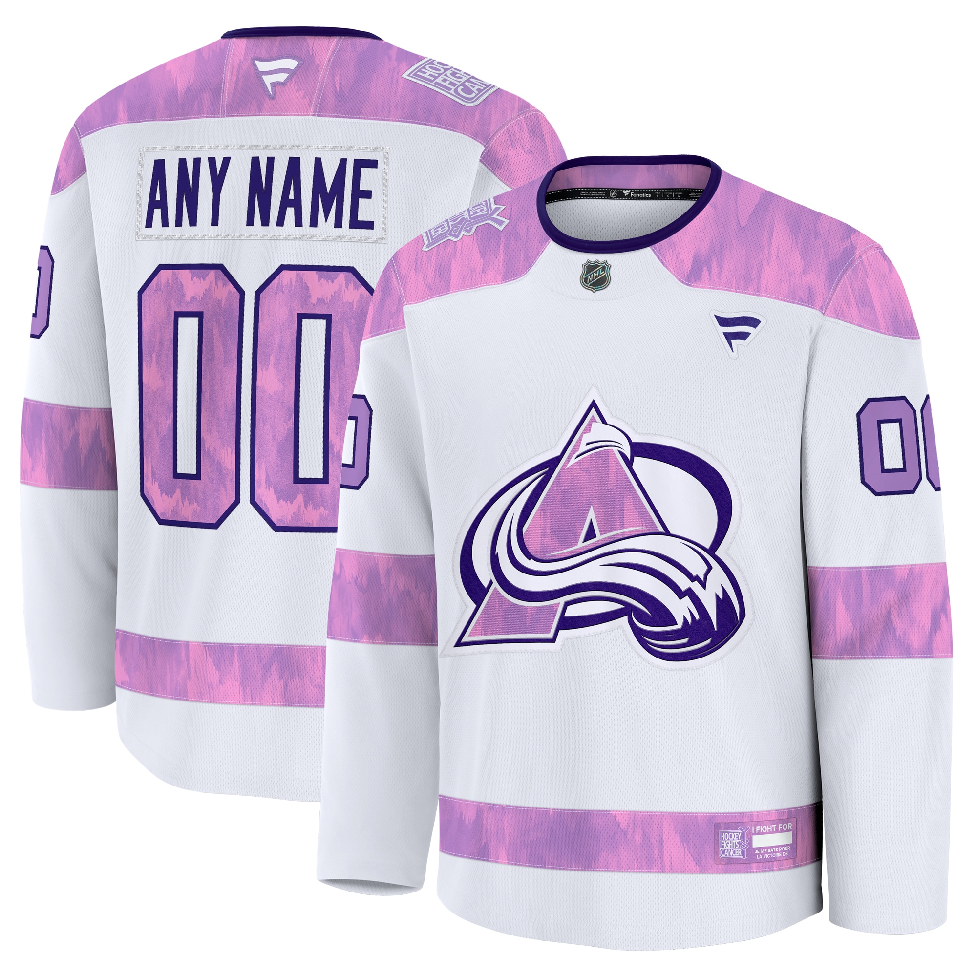 Men's Colorado Avalanche White 2024 Hockey Fights Cancer Custom Practice Jersey