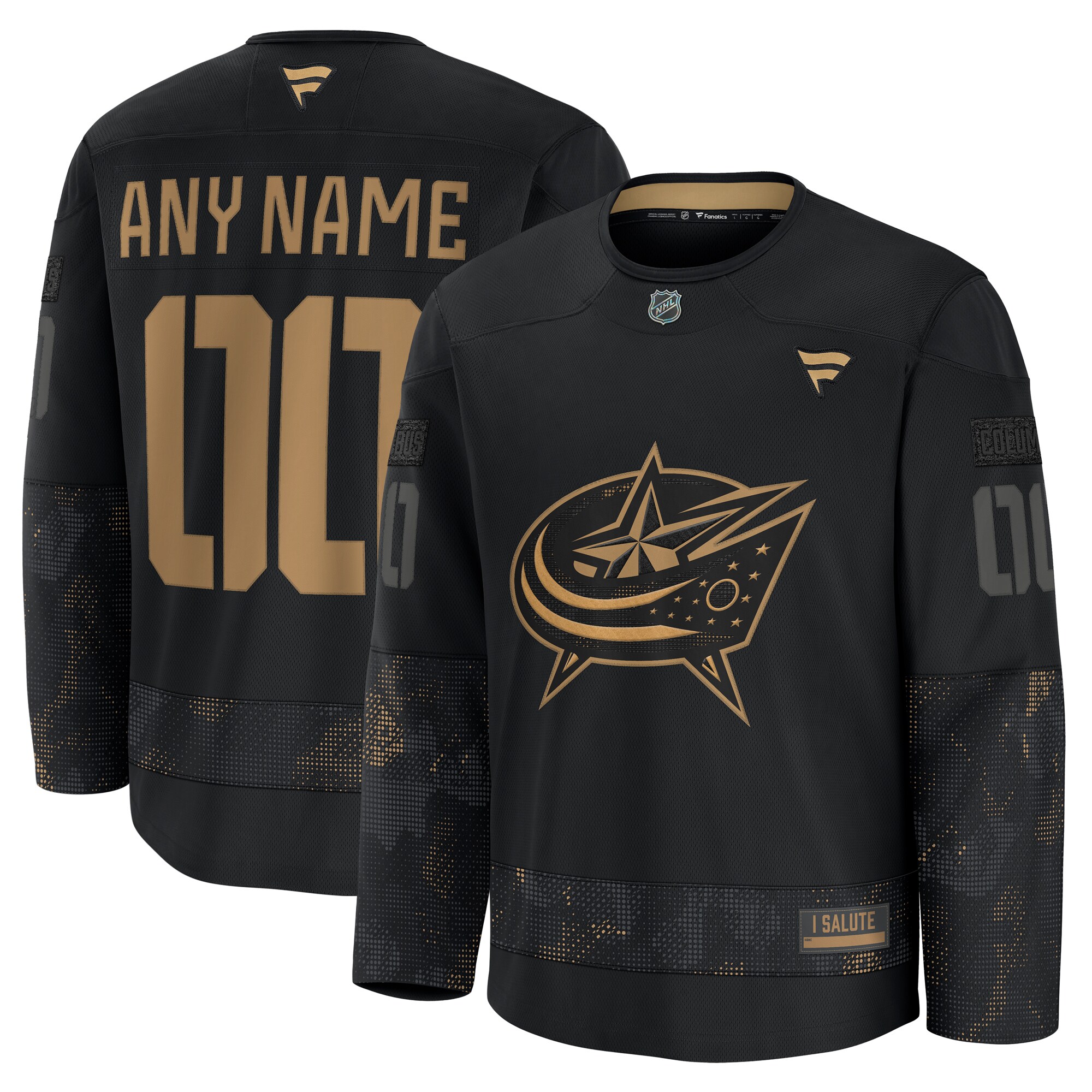 Men's Columbus Blue Jackets Black 2024 Military Appreciation Custom Practice Jersey