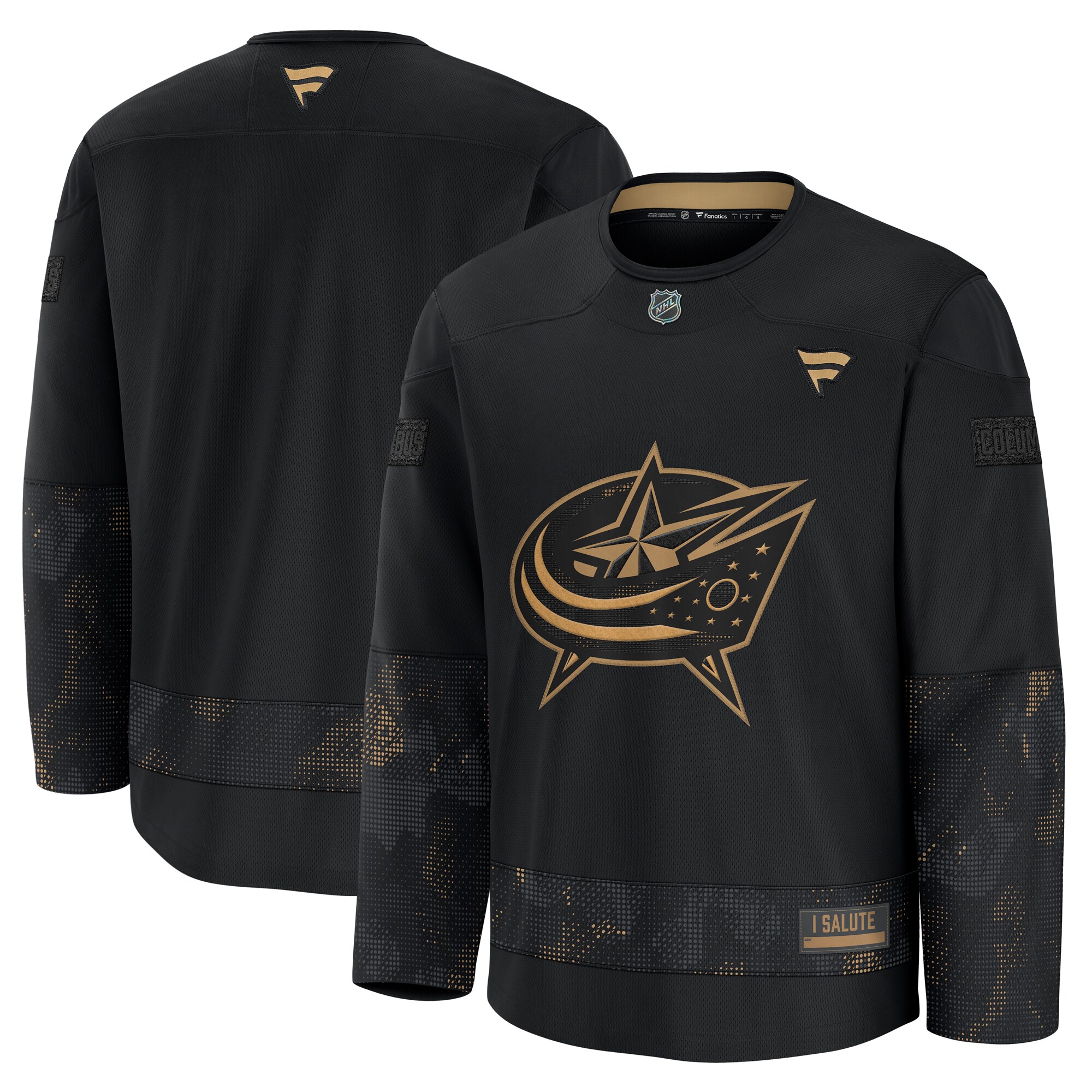 Men's Columbus Blue Jackets Black 2024 Military Appreciation Practice Jersey