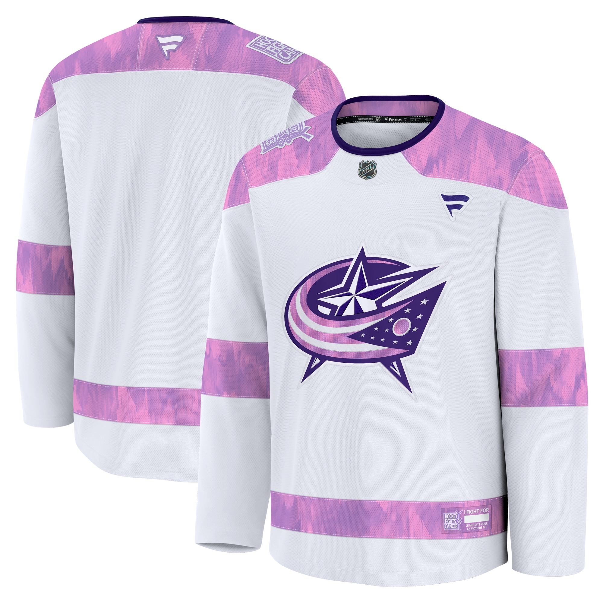 Men's Columbus Blue Jackets White 2024 Hockey Fights Cancer Practice Jersey