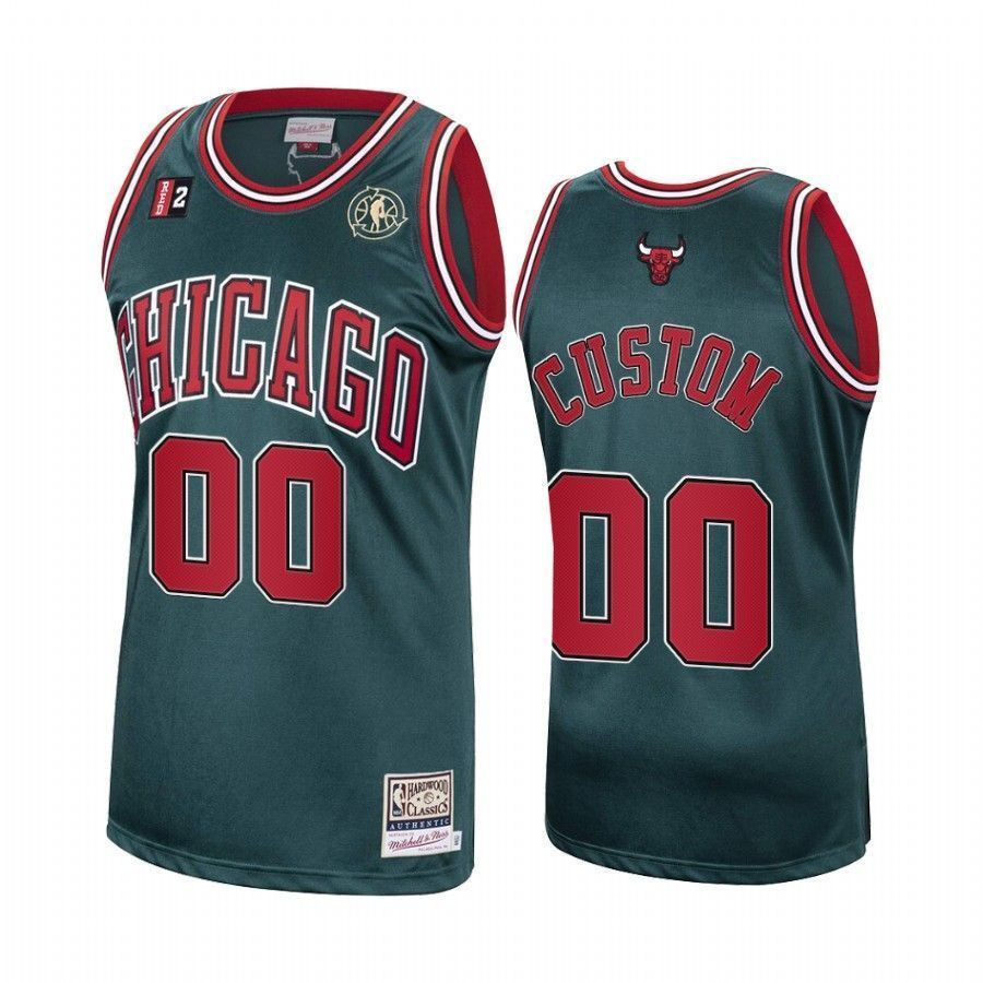 Men's Custom 00 Chicago Bulls Green Hardwood Classics Jersey