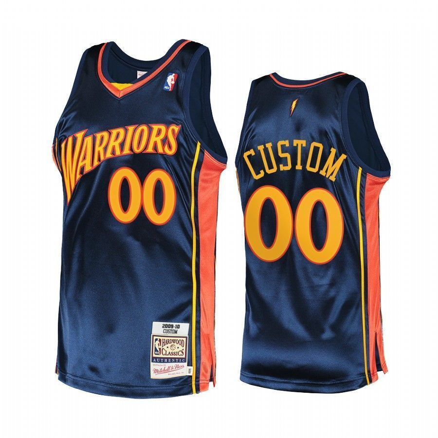 Men's Custom 00 Golden State Warriors Navy Hardwood Classics Jersey
