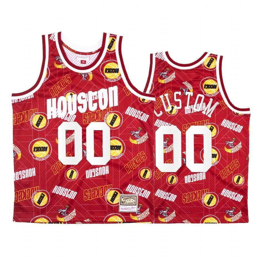Men's Custom 00 Houston Rockets Red Tear Up Pack Jersey