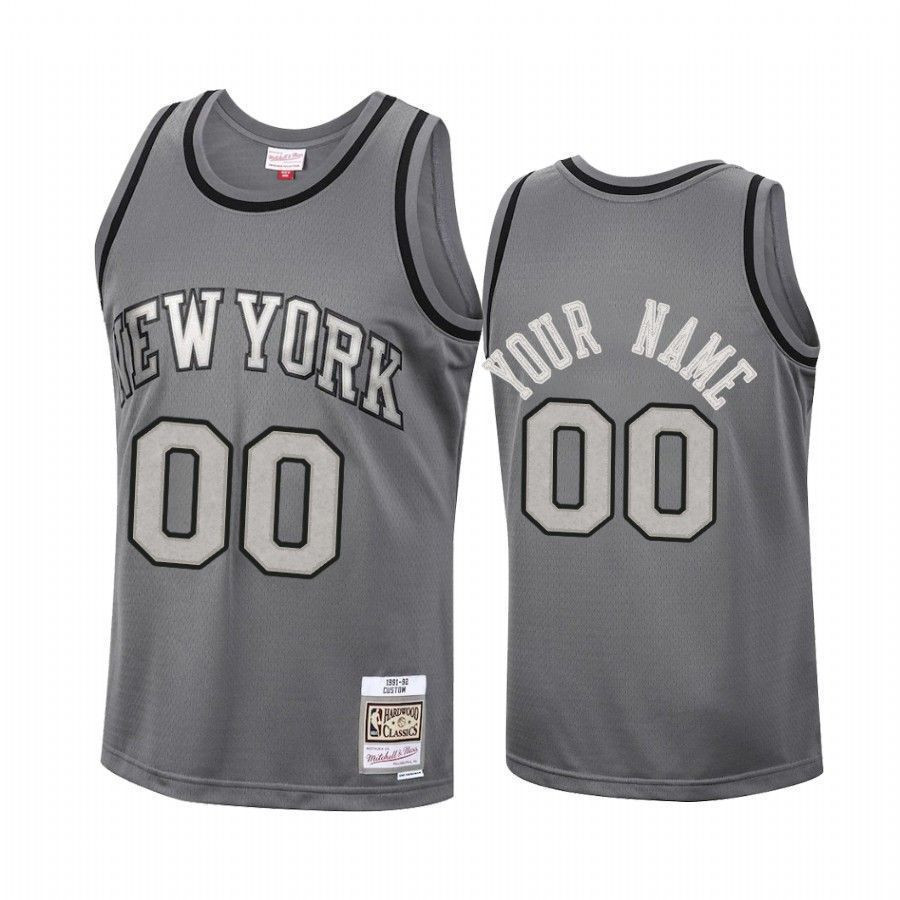 Men's Custom 00 New York Knicks Metal Works Jersey Charcoal